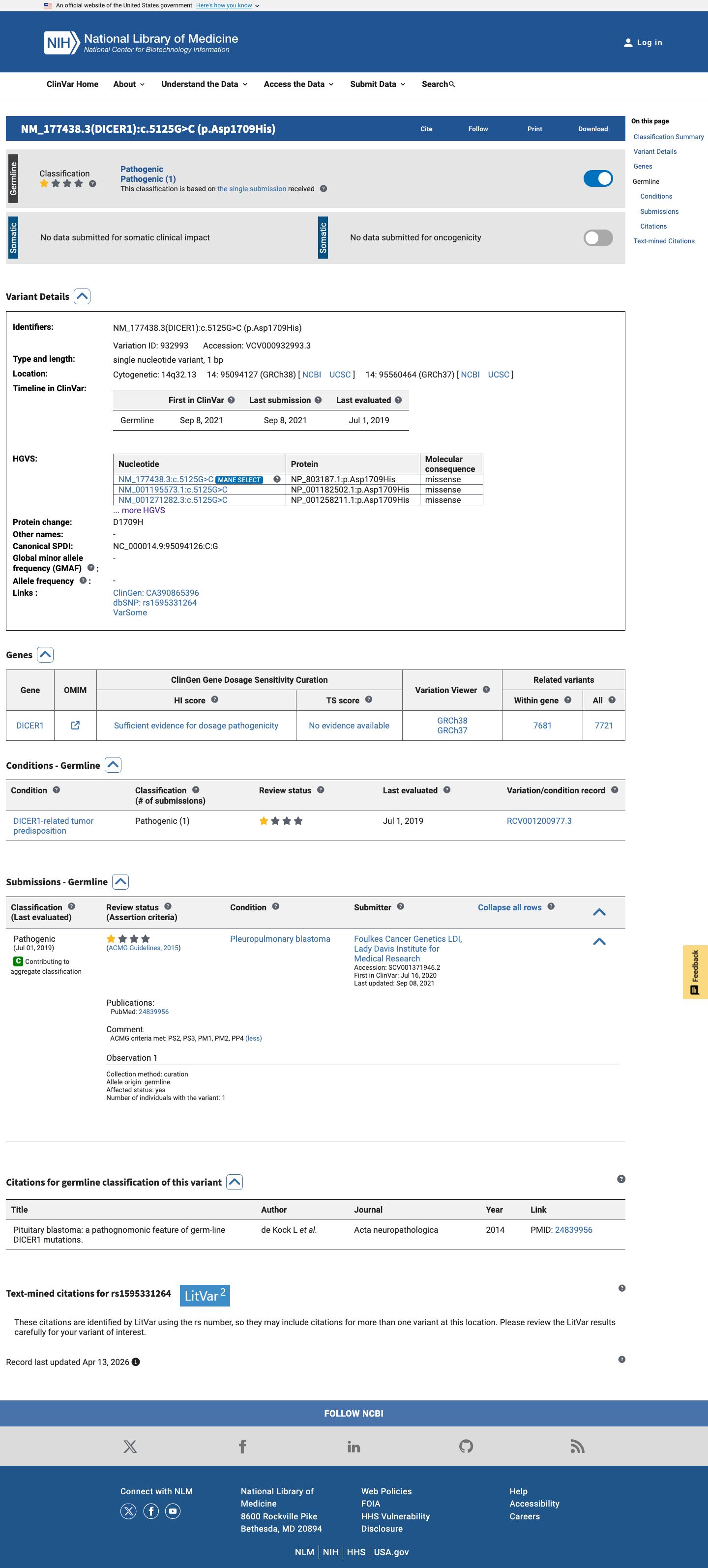 ClinVar screenshot