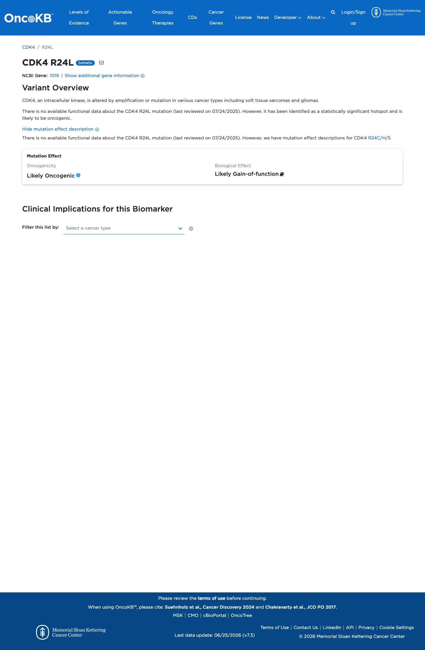 Functional / OncoKB screenshot