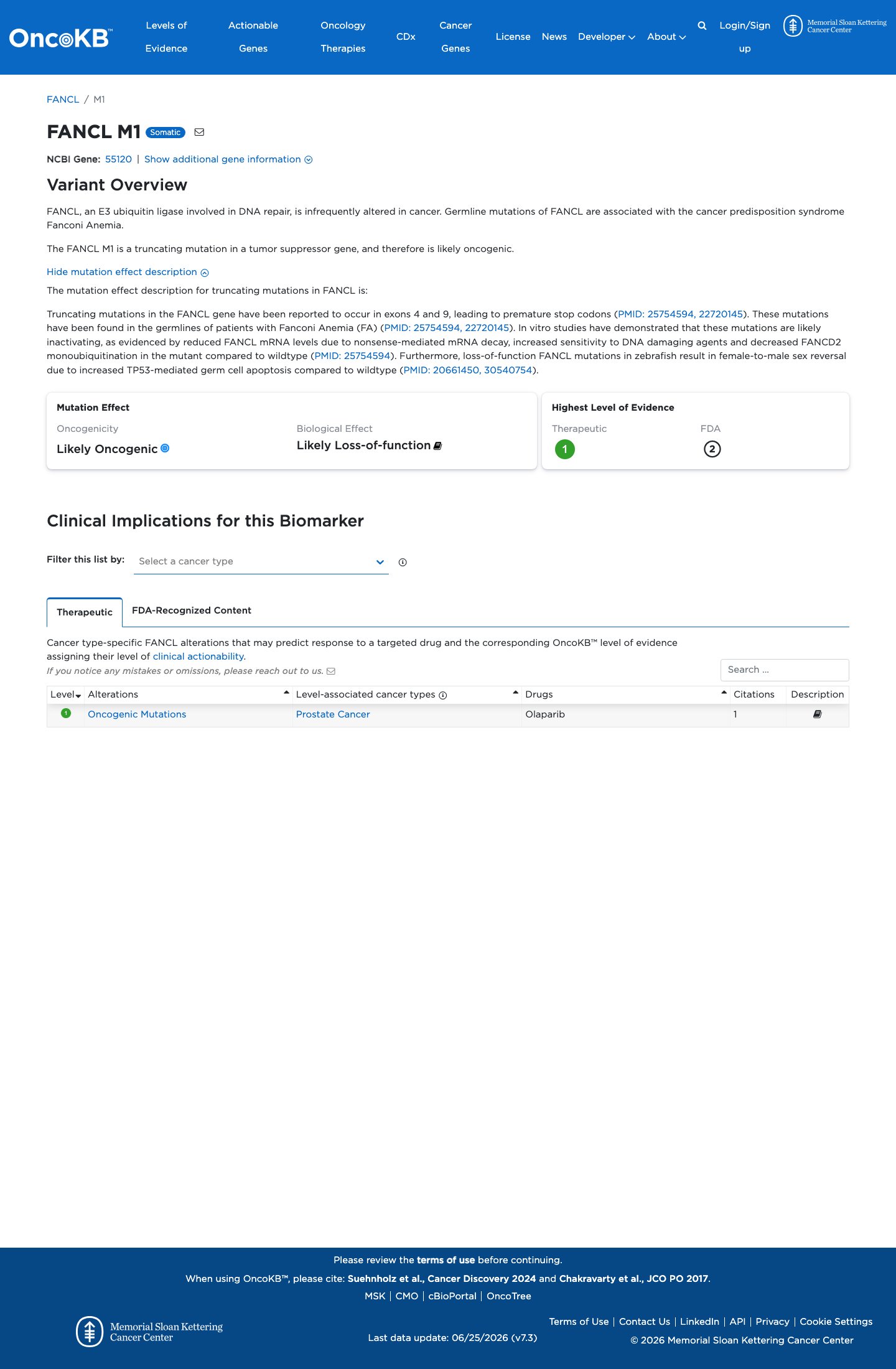 Functional / OncoKB screenshot
