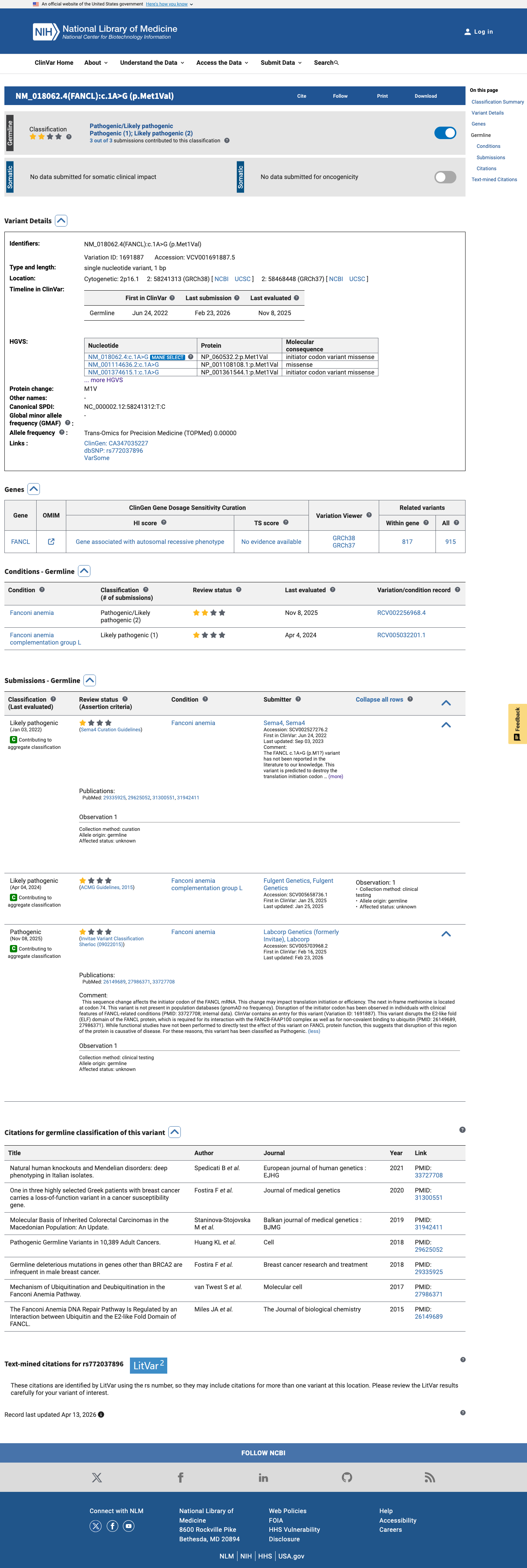 ClinVar screenshot