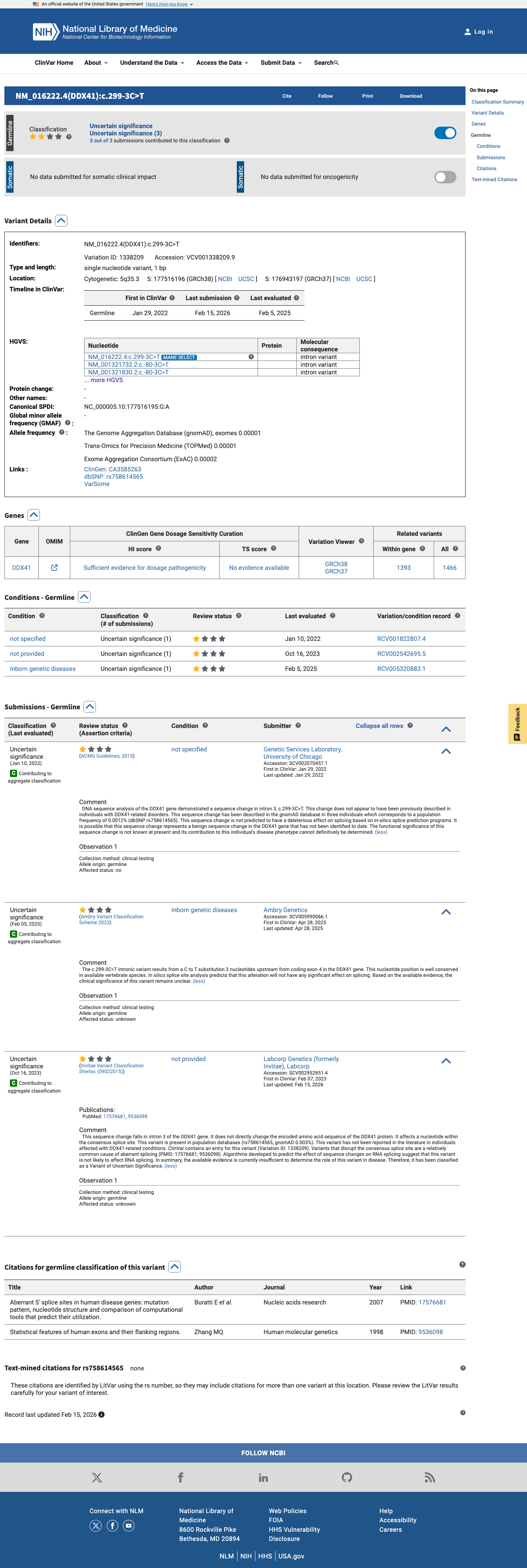 ClinVar screenshot