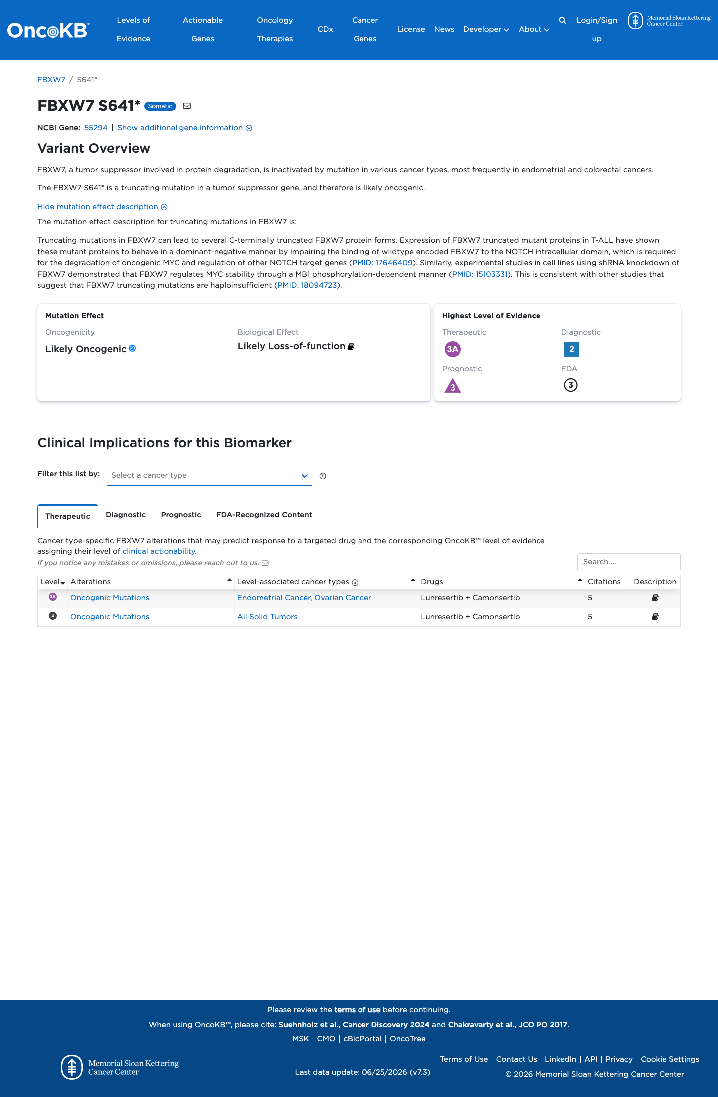 Functional / OncoKB screenshot