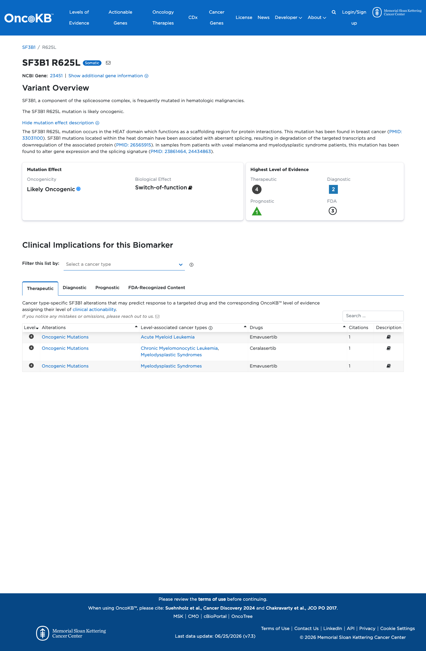 Functional / OncoKB screenshot