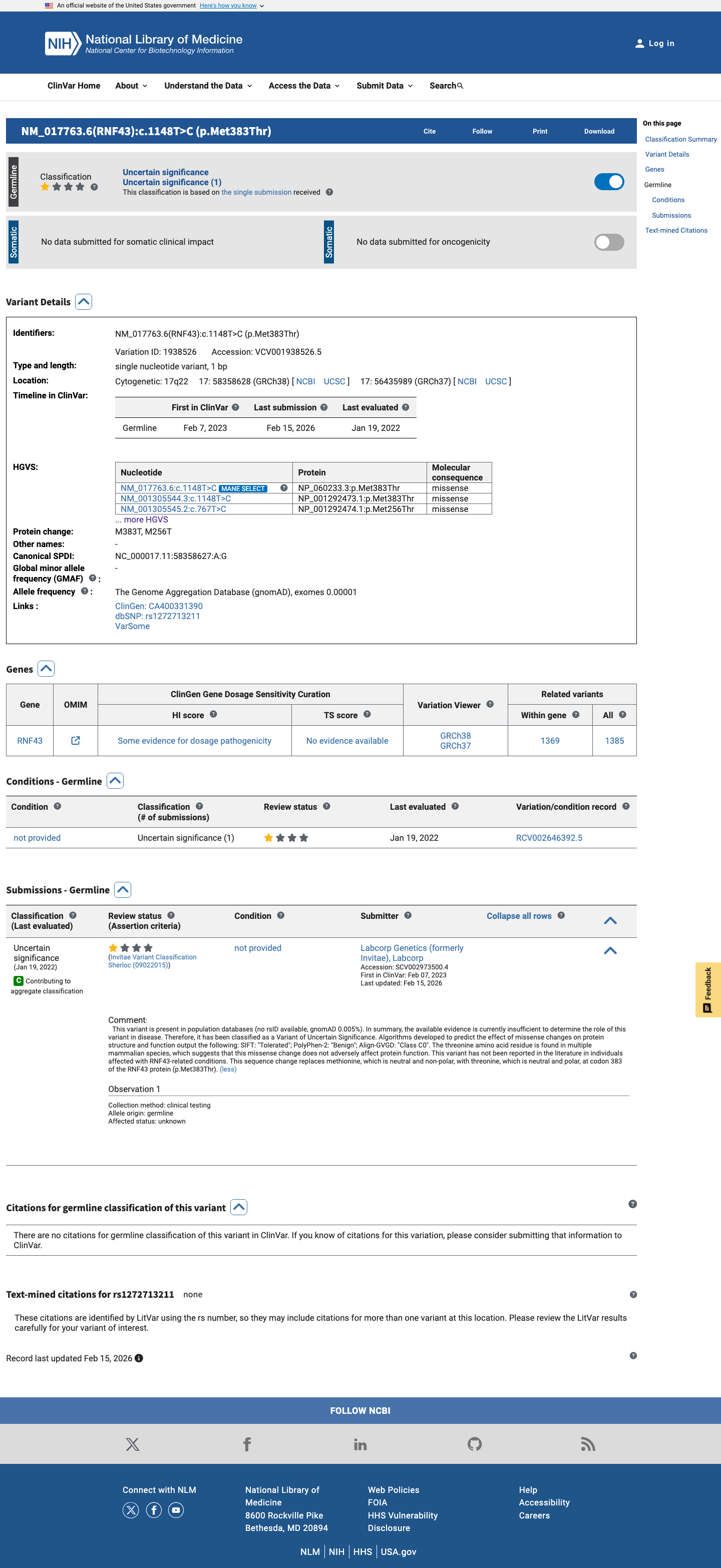 ClinVar screenshot
