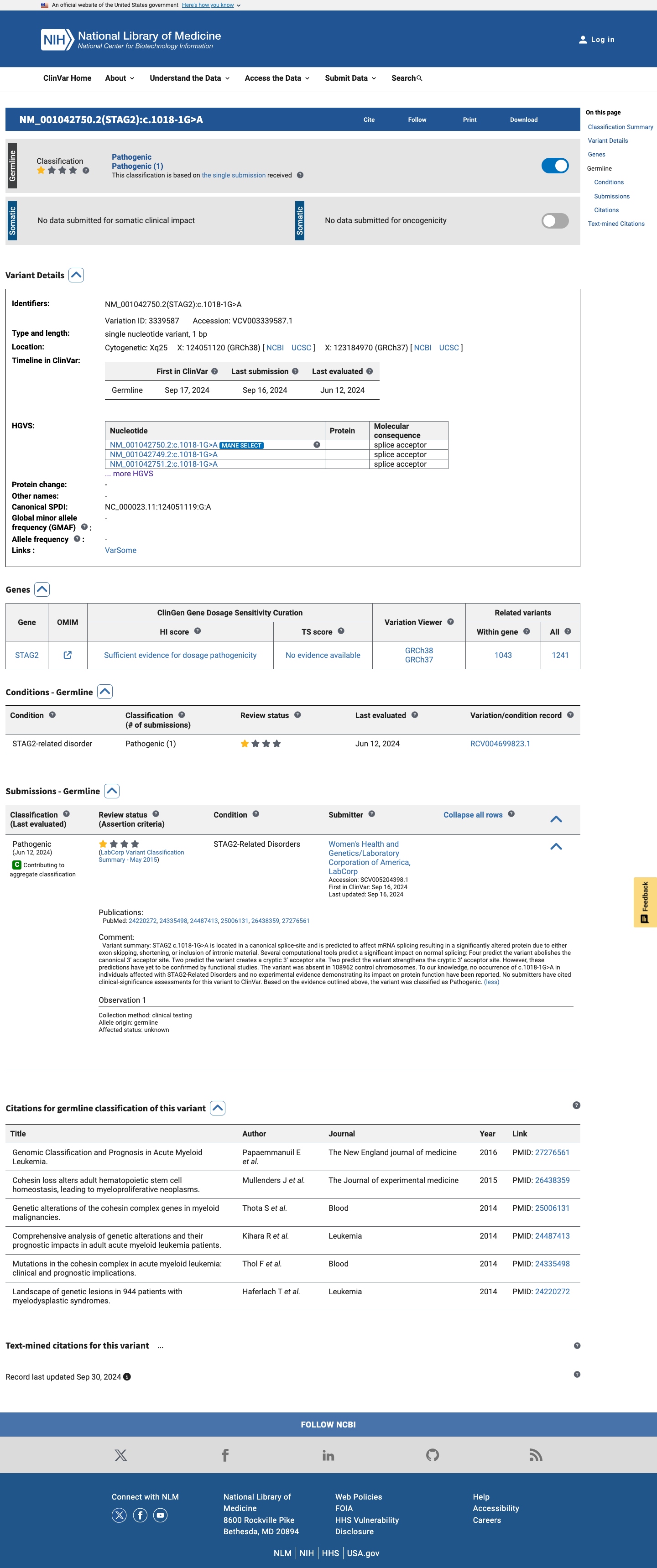 ClinVar screenshot
