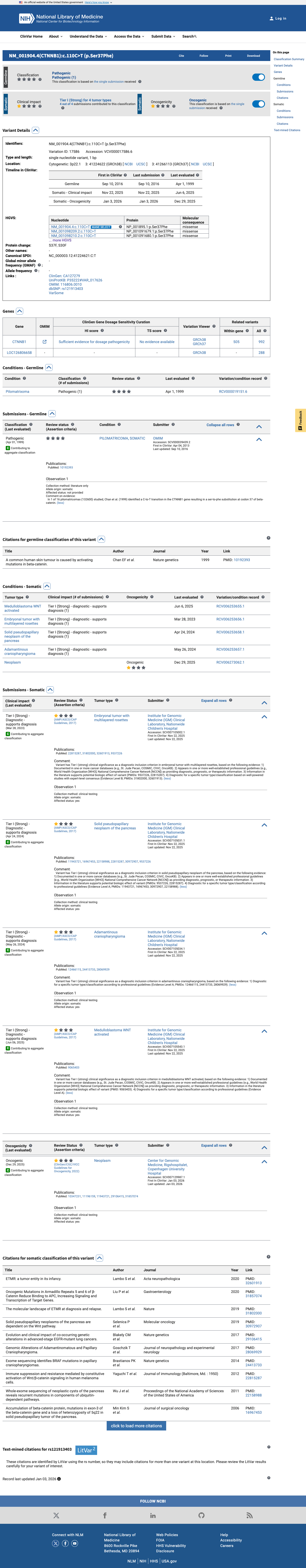 ClinVar screenshot
