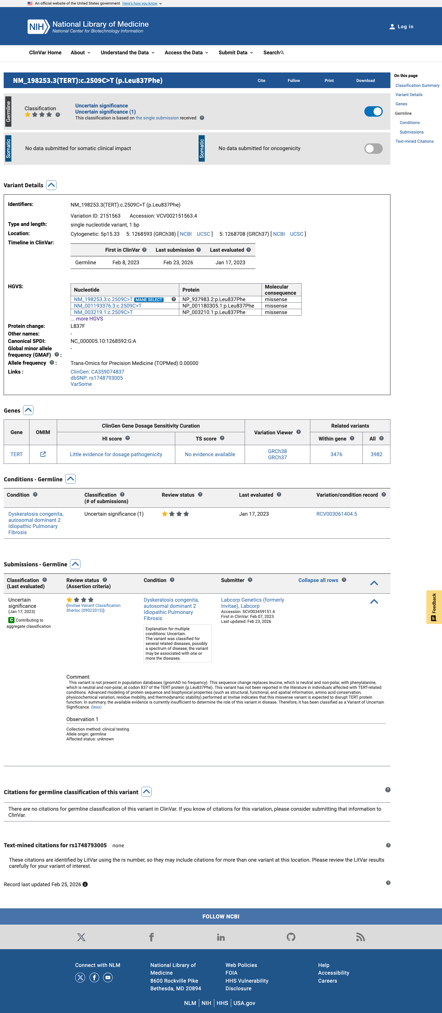 ClinVar screenshot