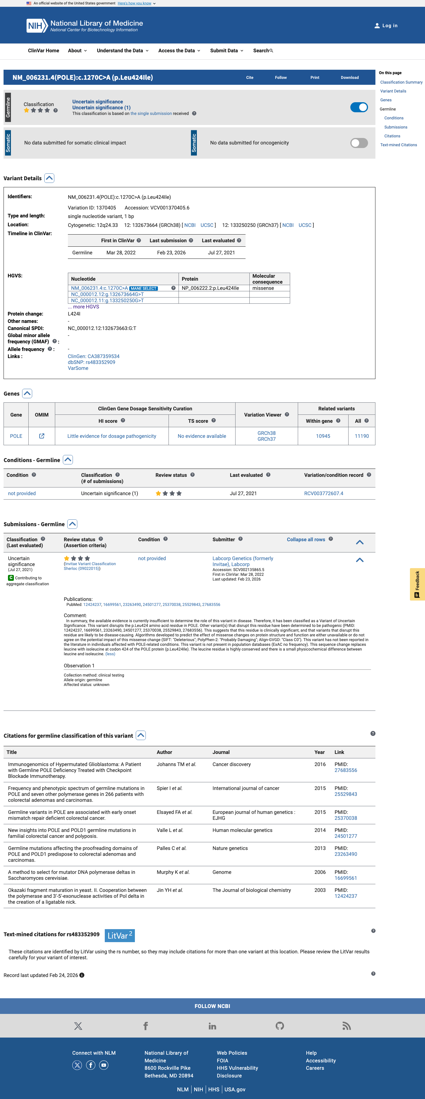 ClinVar screenshot