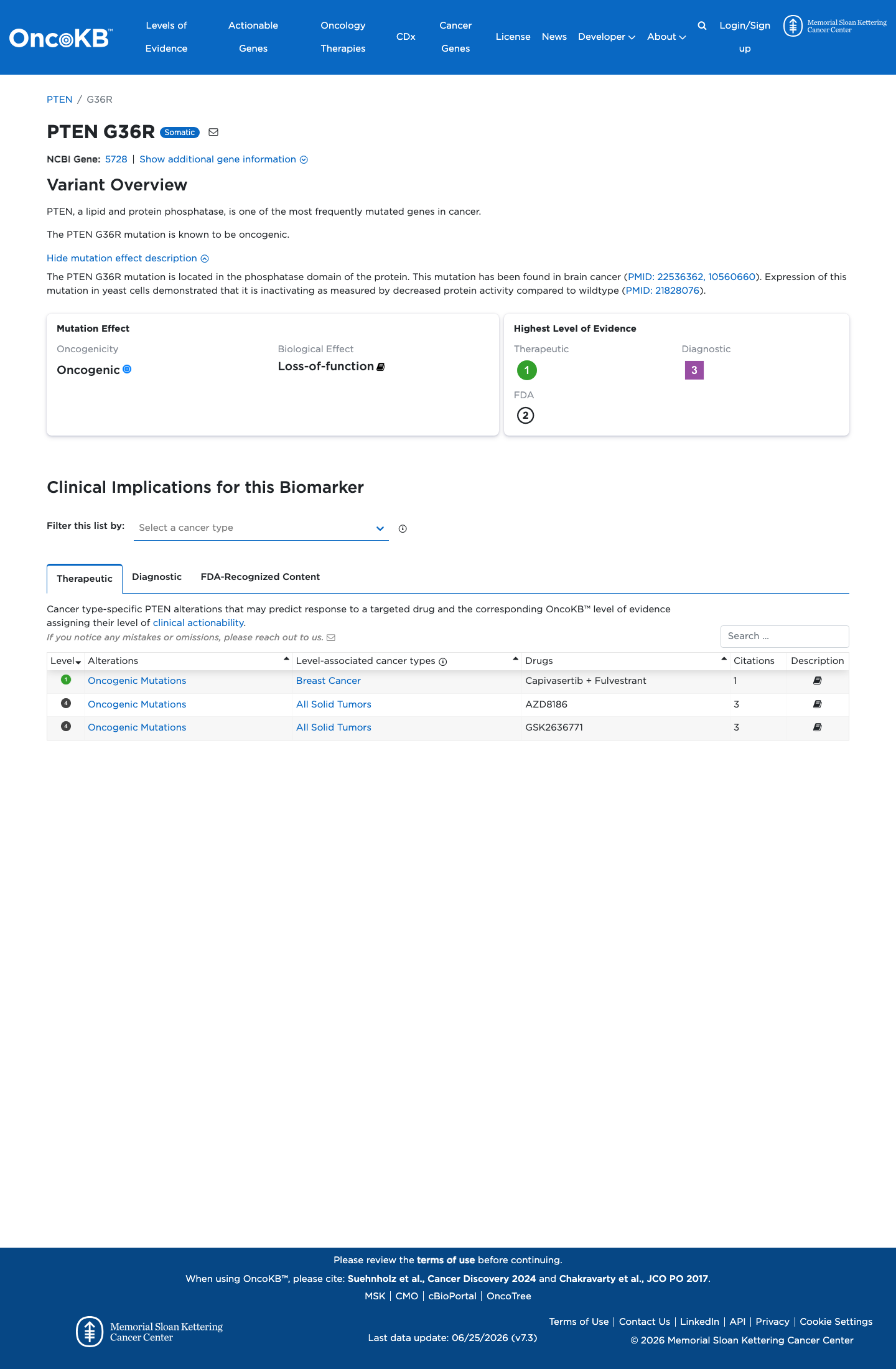 Functional / OncoKB screenshot