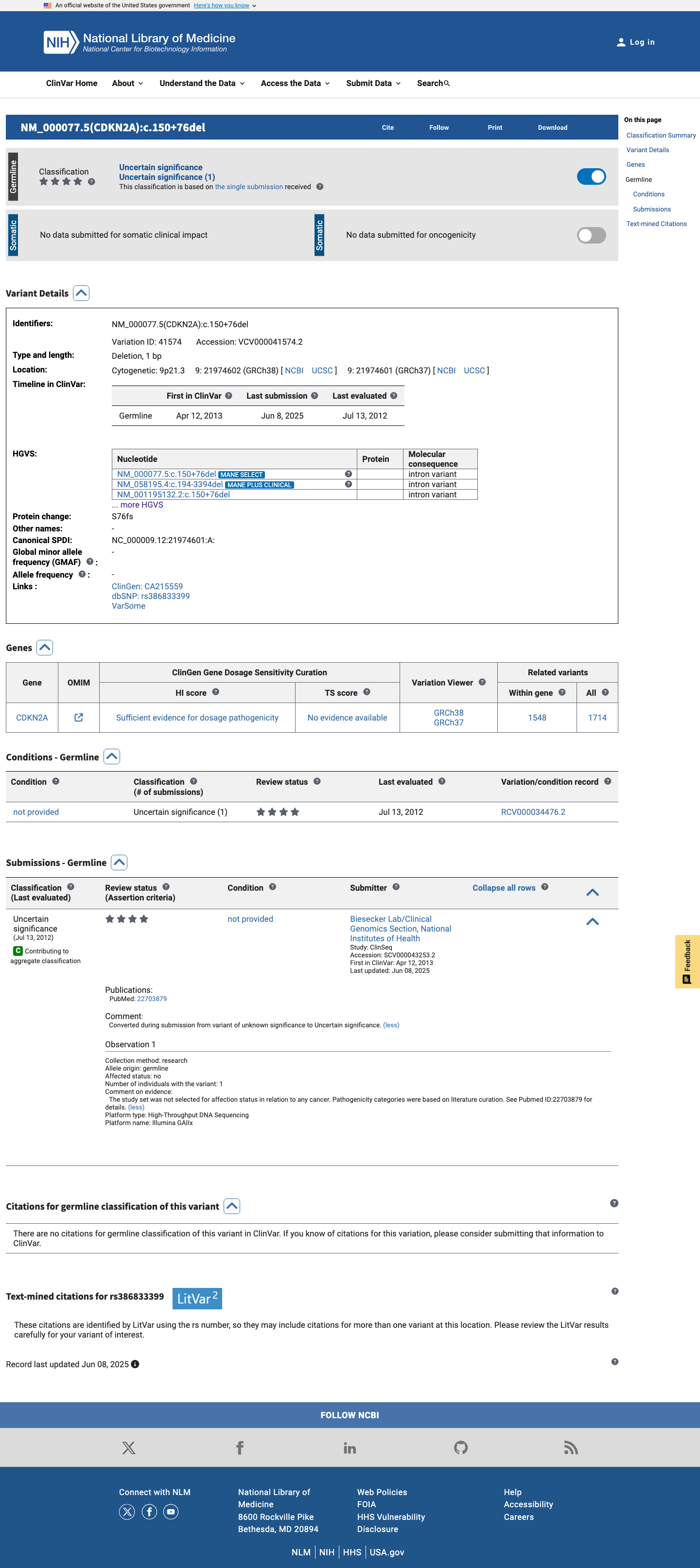 ClinVar screenshot