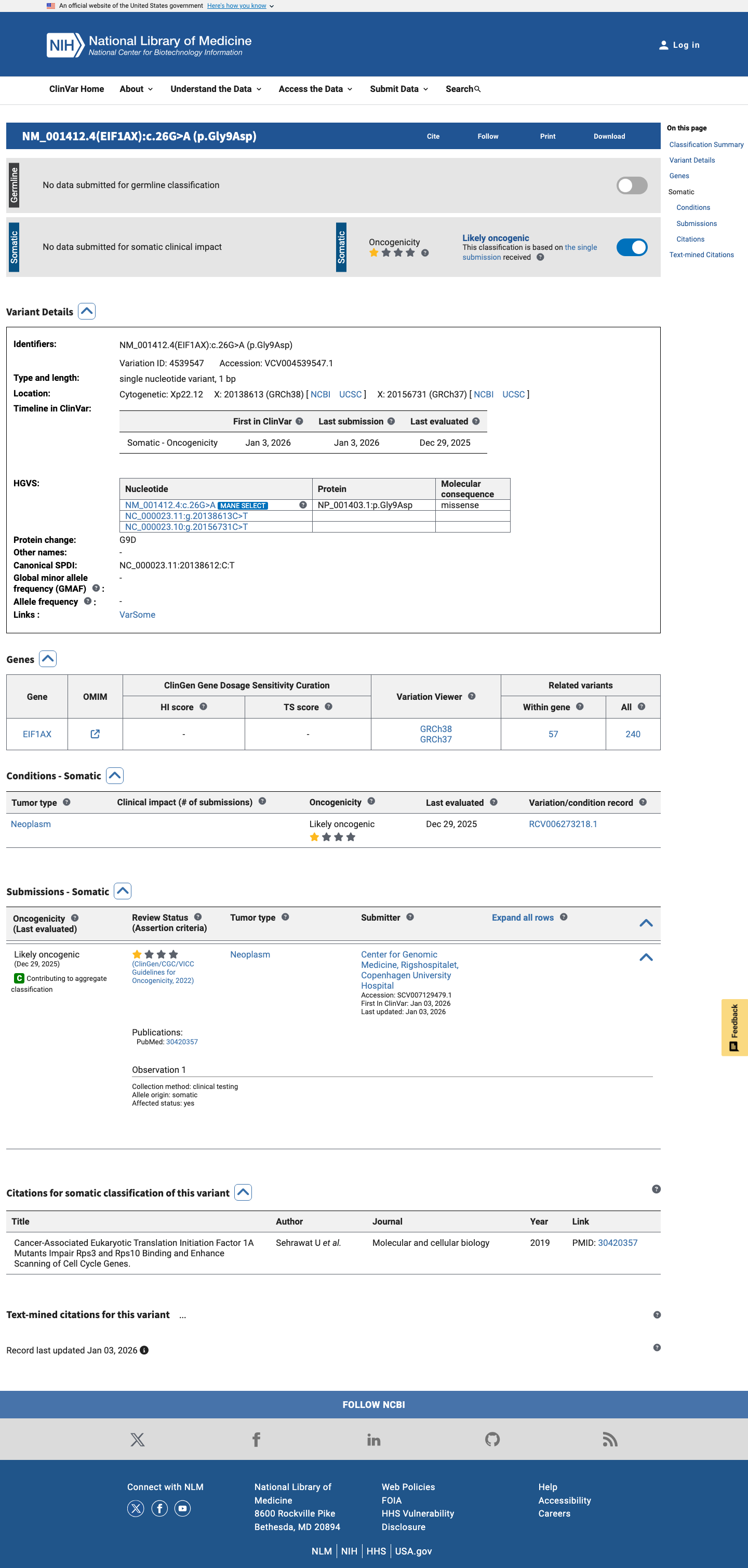ClinVar screenshot