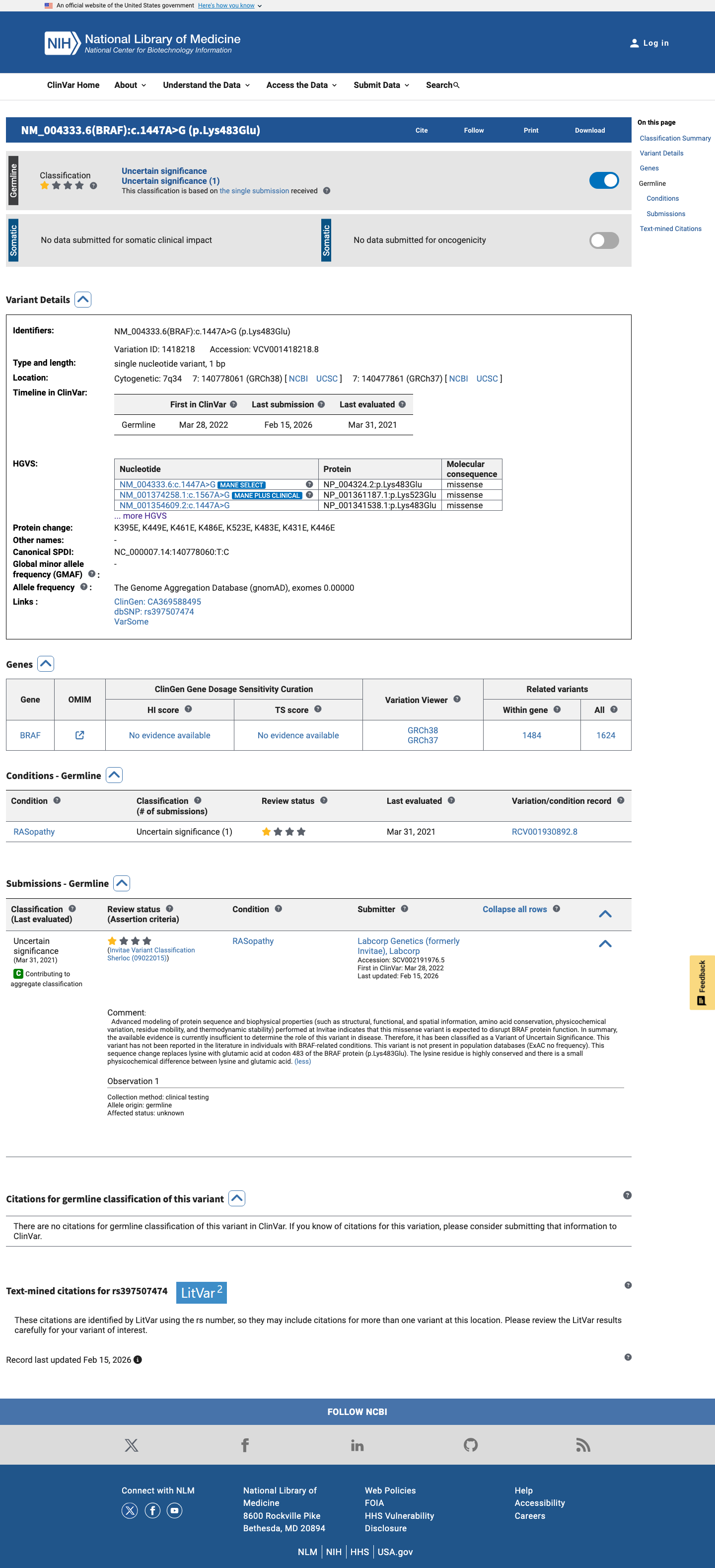 ClinVar screenshot