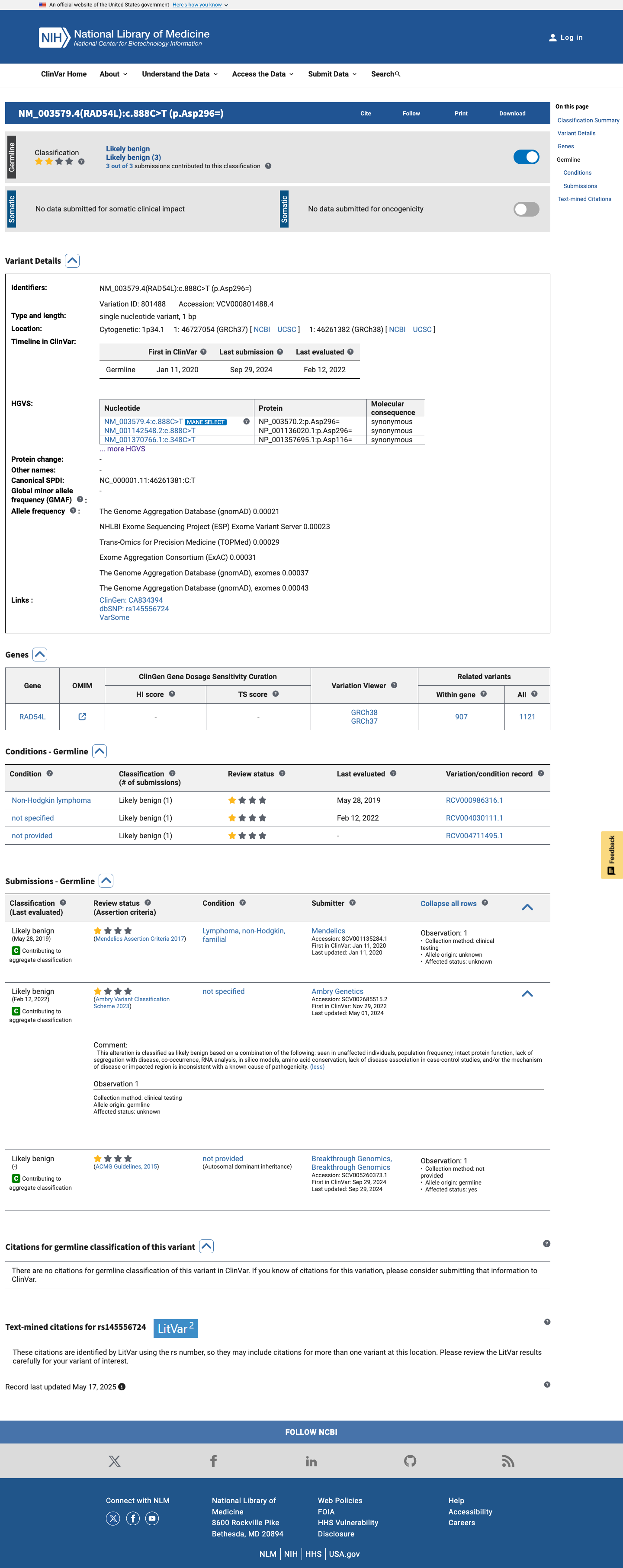 ClinVar screenshot