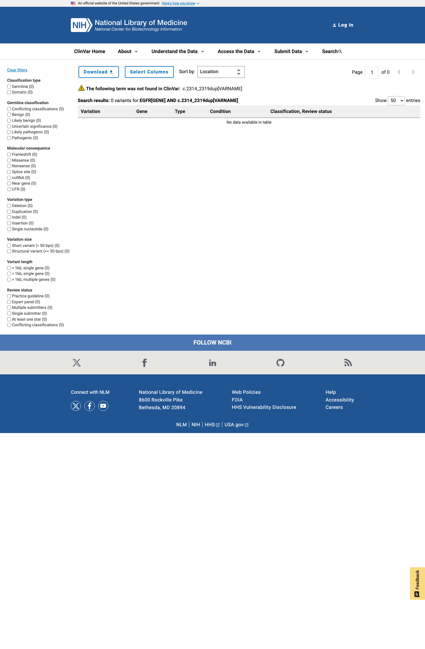 ClinVar screenshot