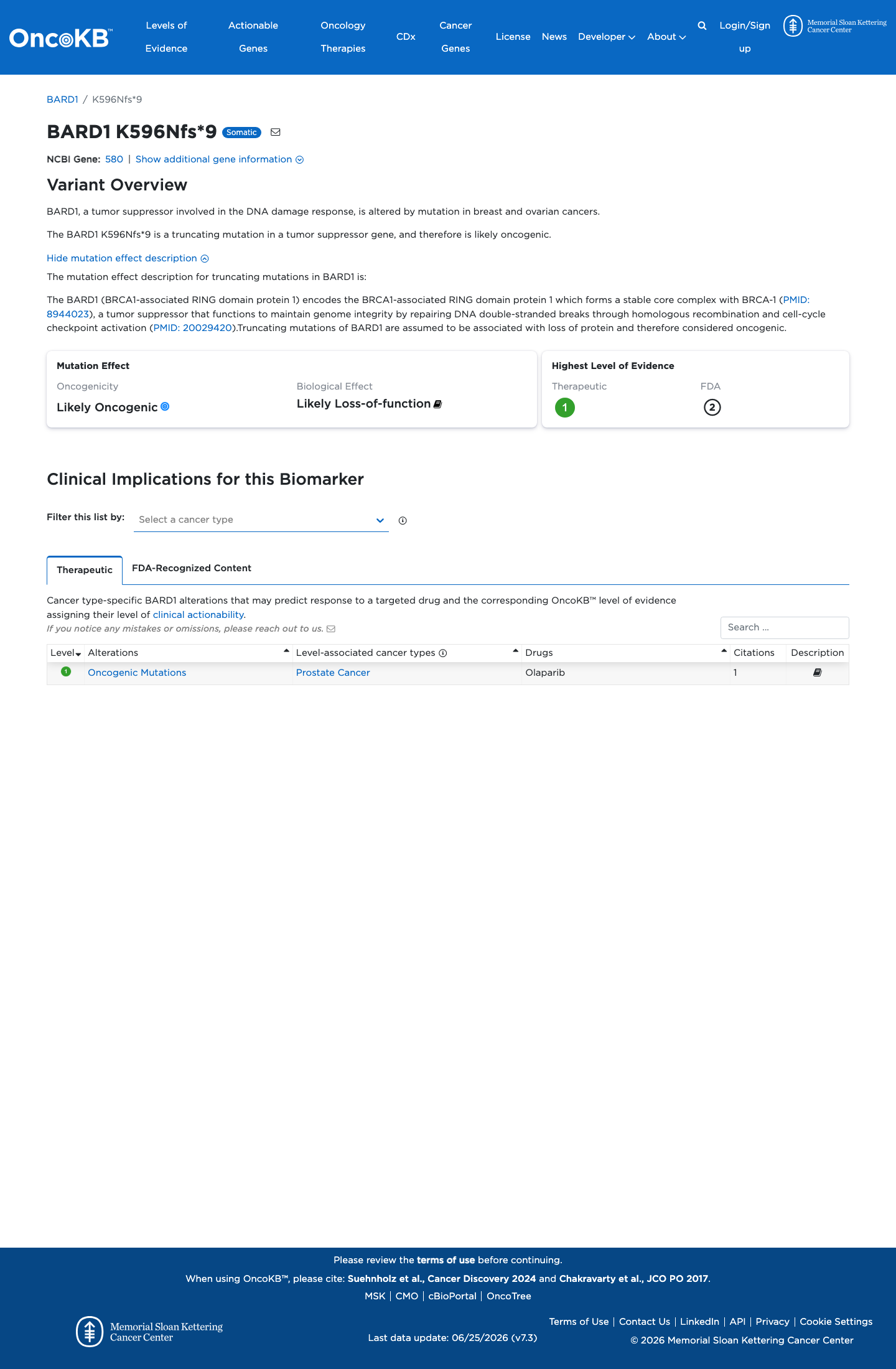 Functional / OncoKB screenshot