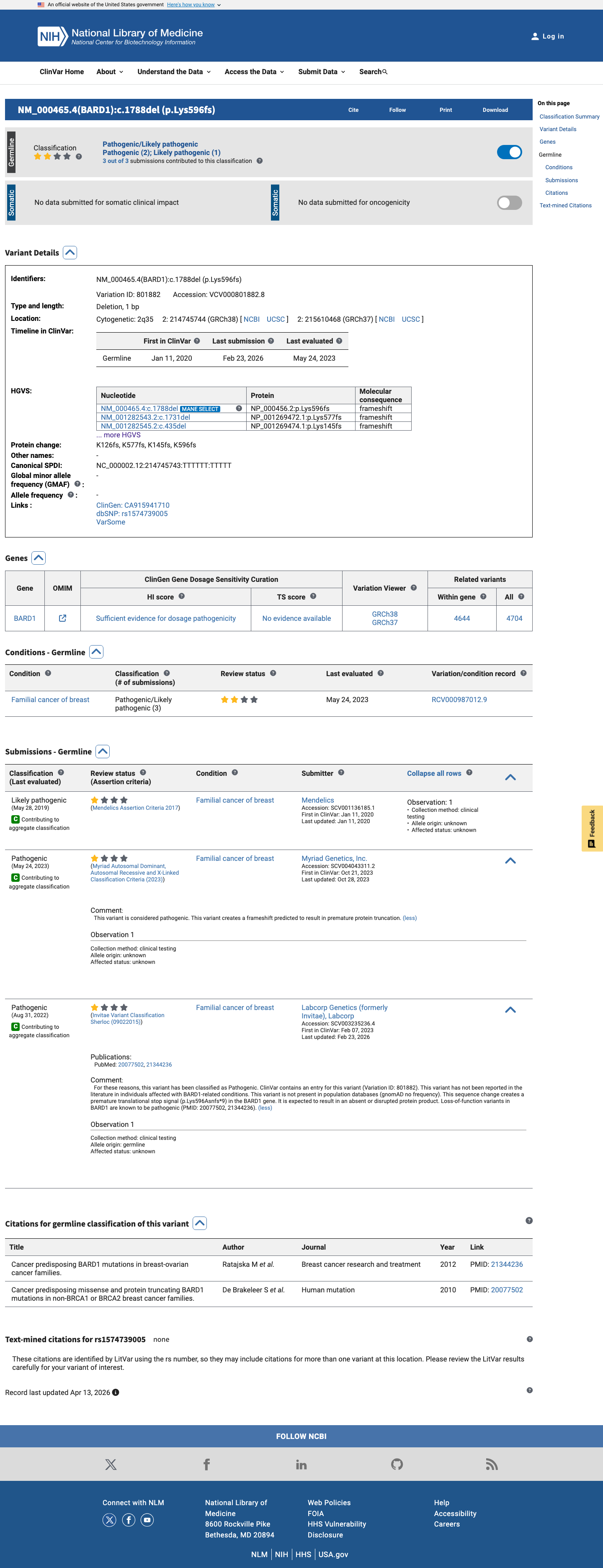 ClinVar screenshot