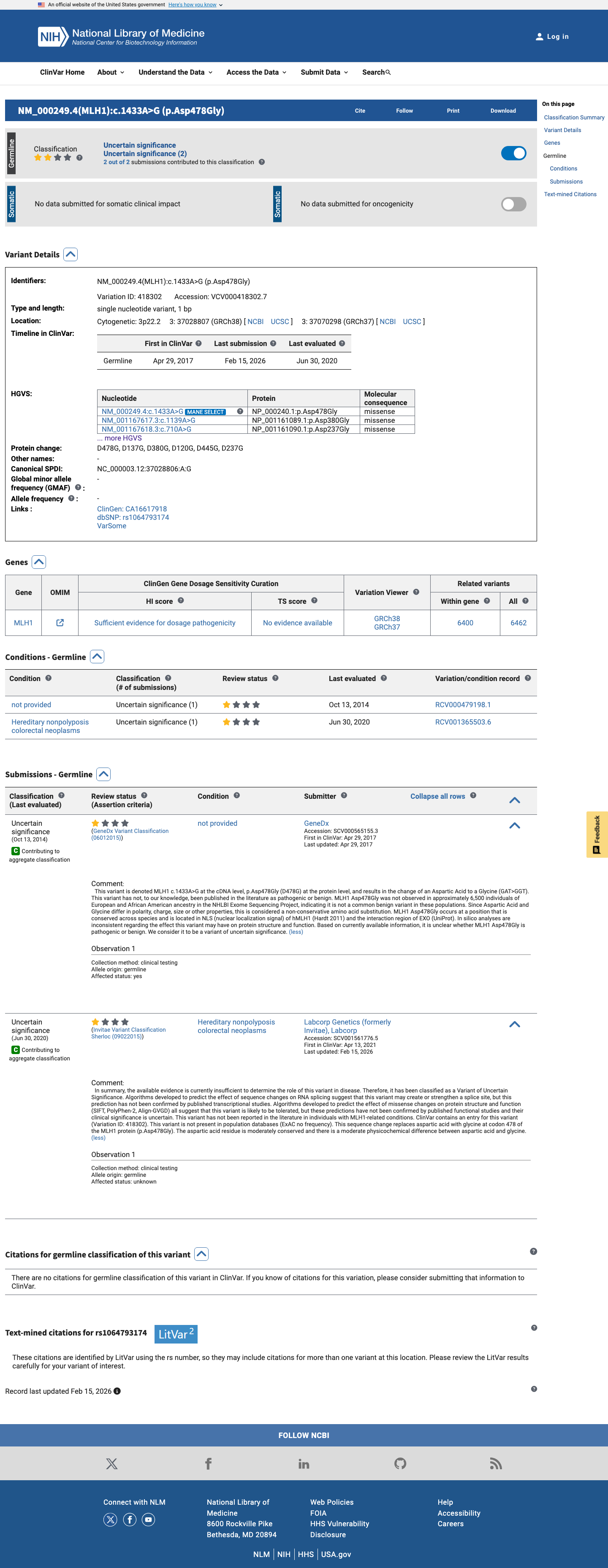 ClinVar screenshot