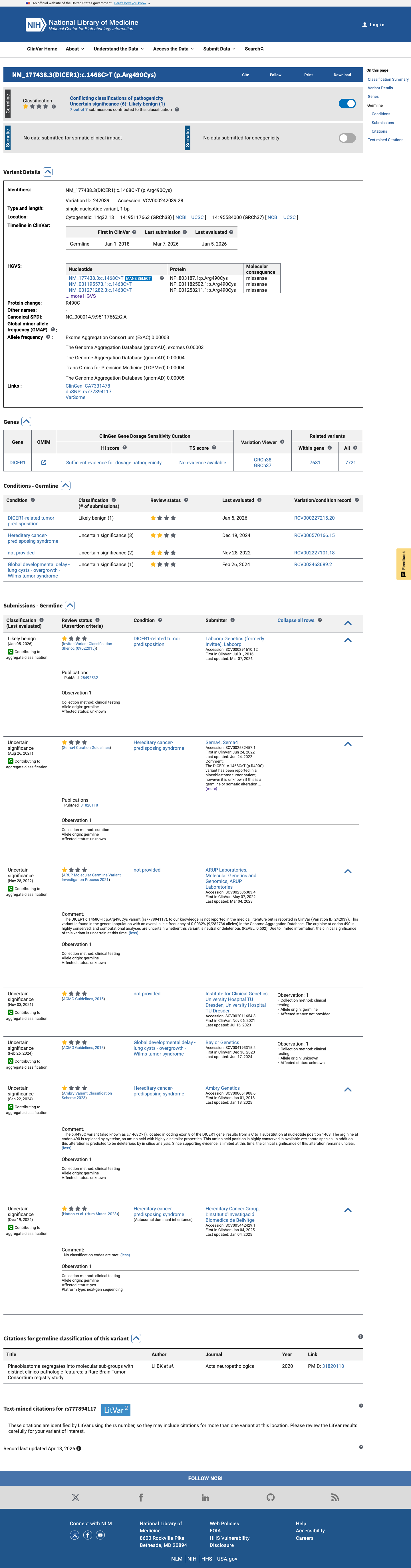 ClinVar screenshot