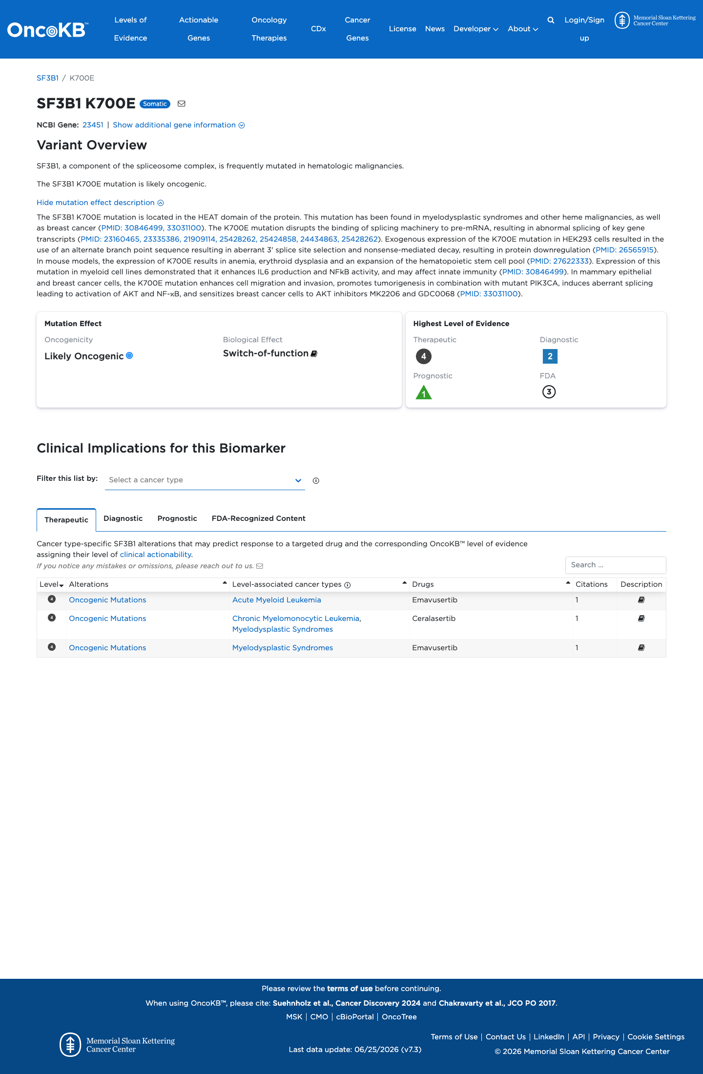 Functional / OncoKB screenshot
