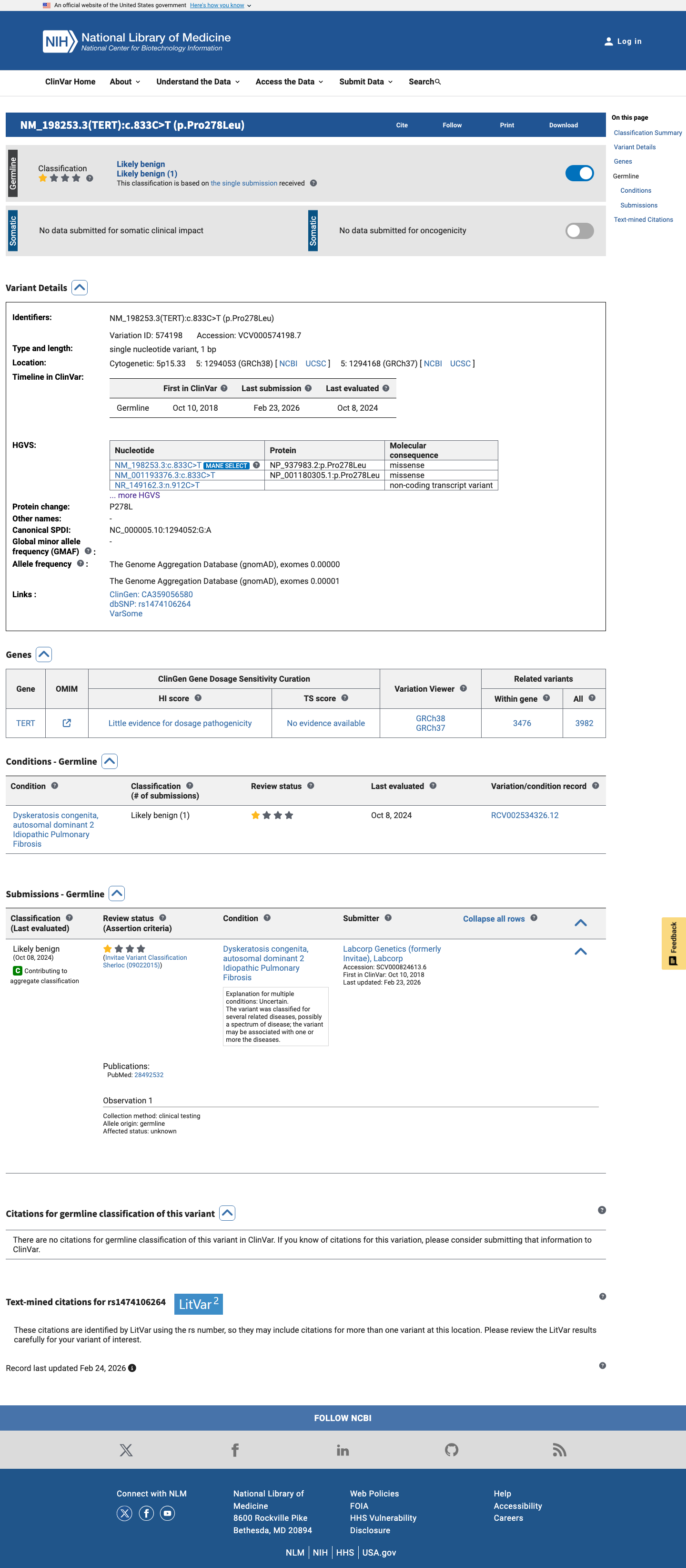 ClinVar screenshot