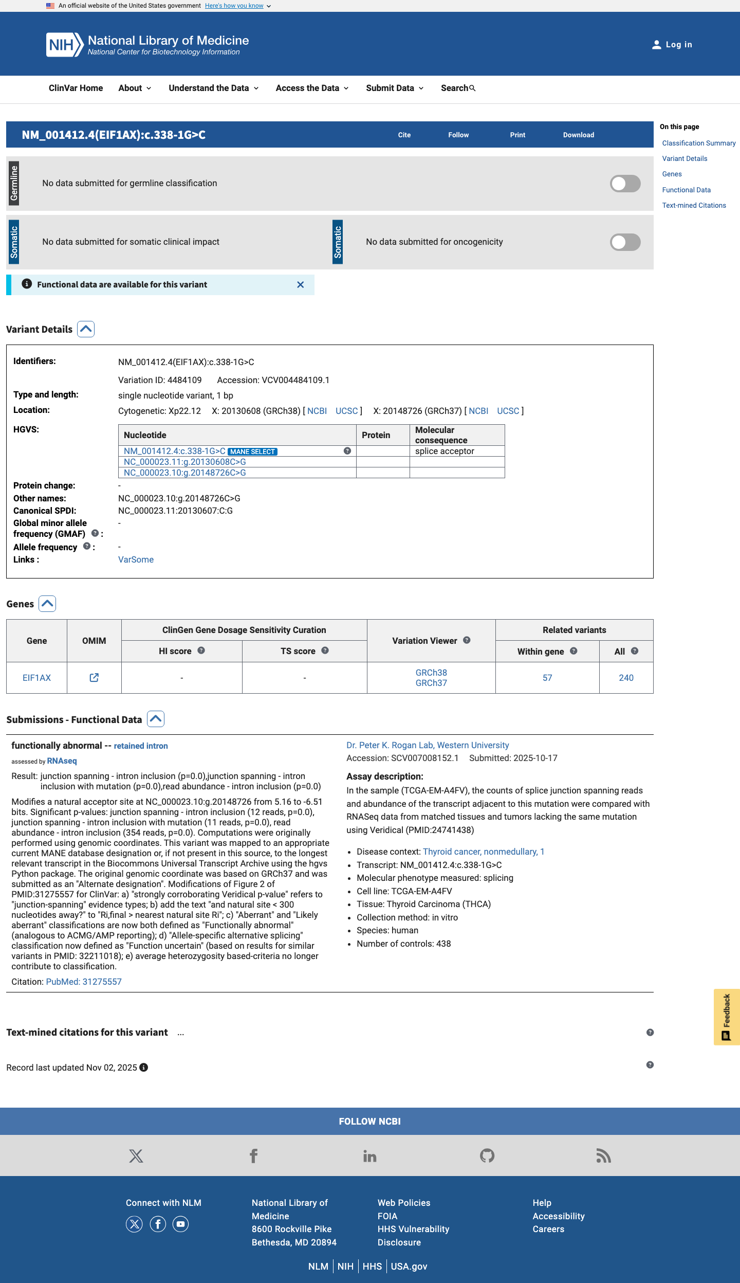 ClinVar screenshot