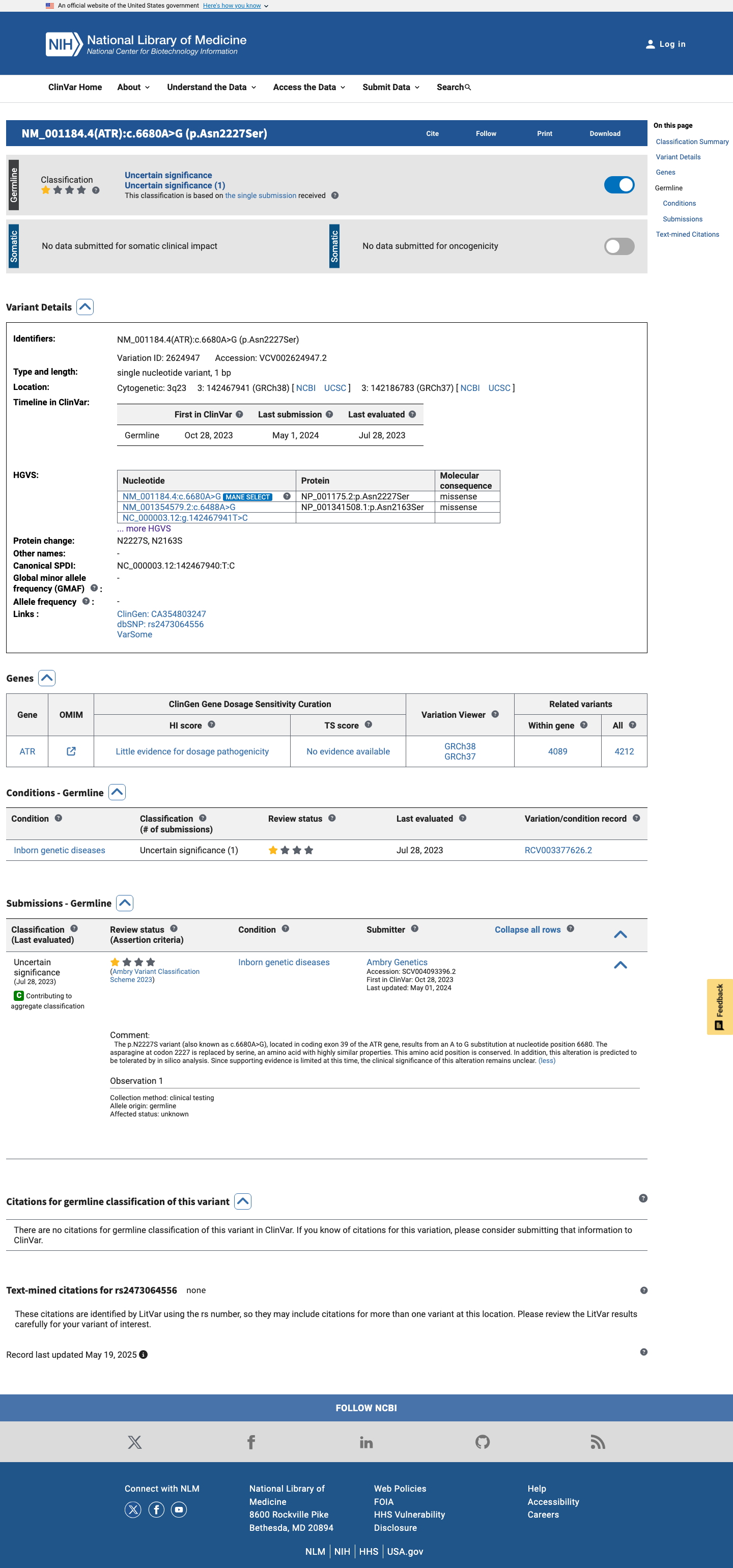 ClinVar screenshot