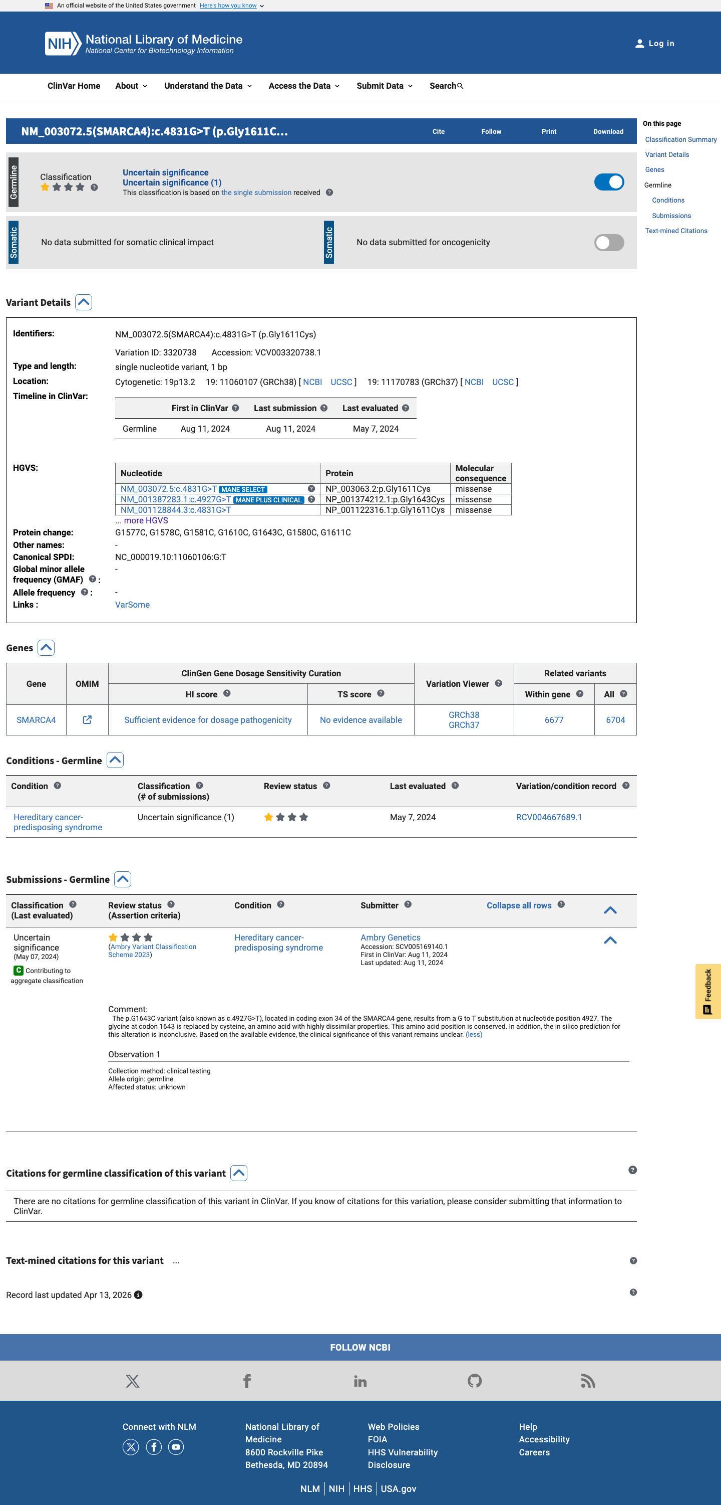 ClinVar screenshot