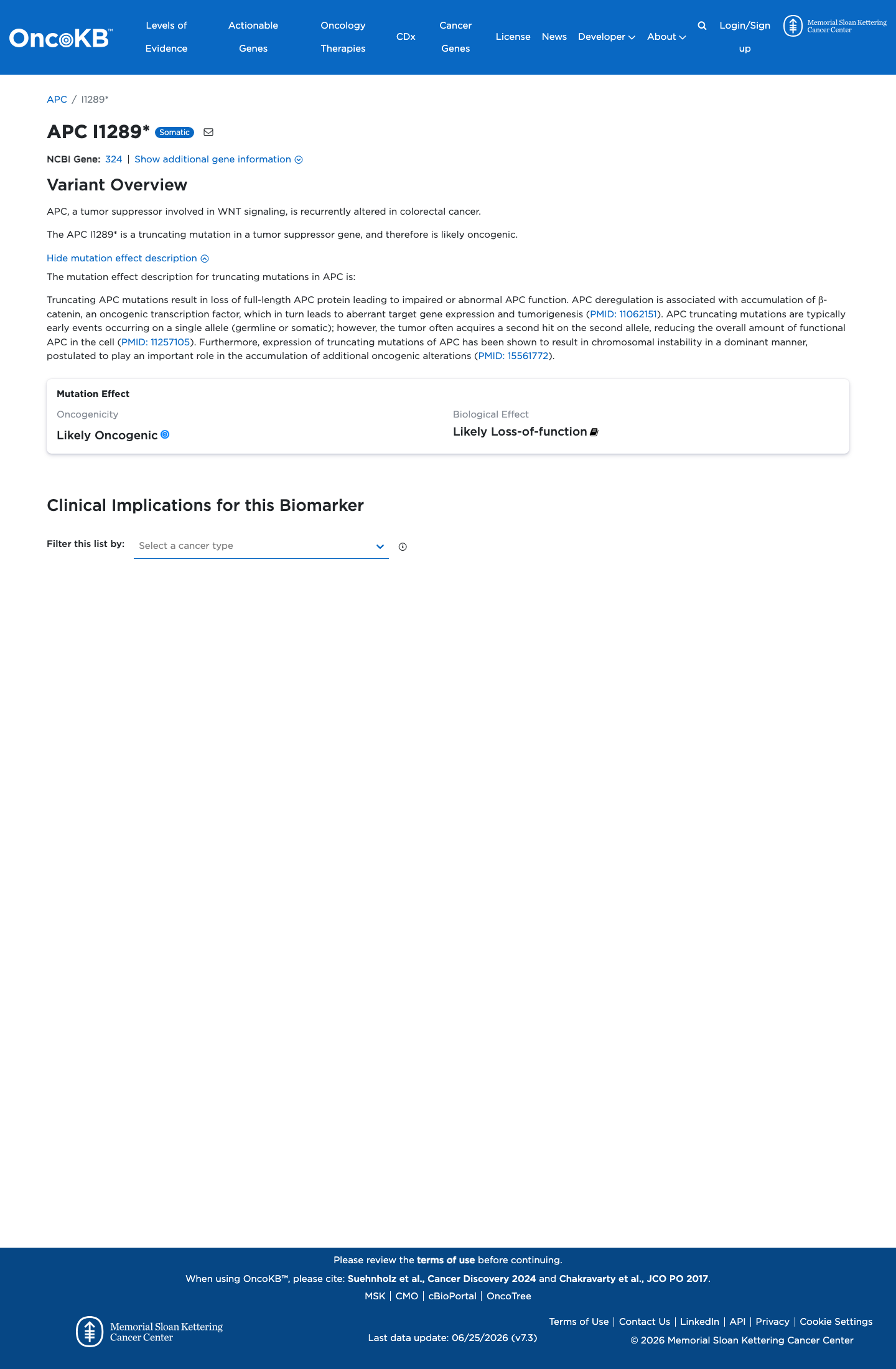 Functional / OncoKB screenshot