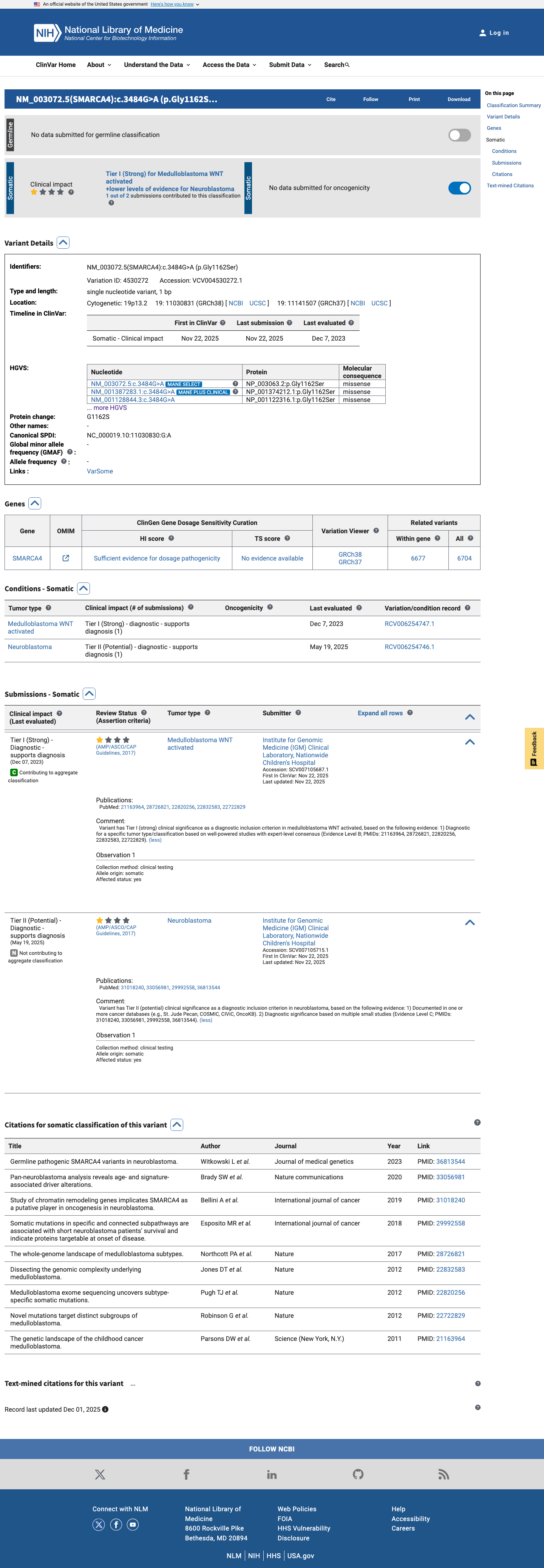 ClinVar screenshot