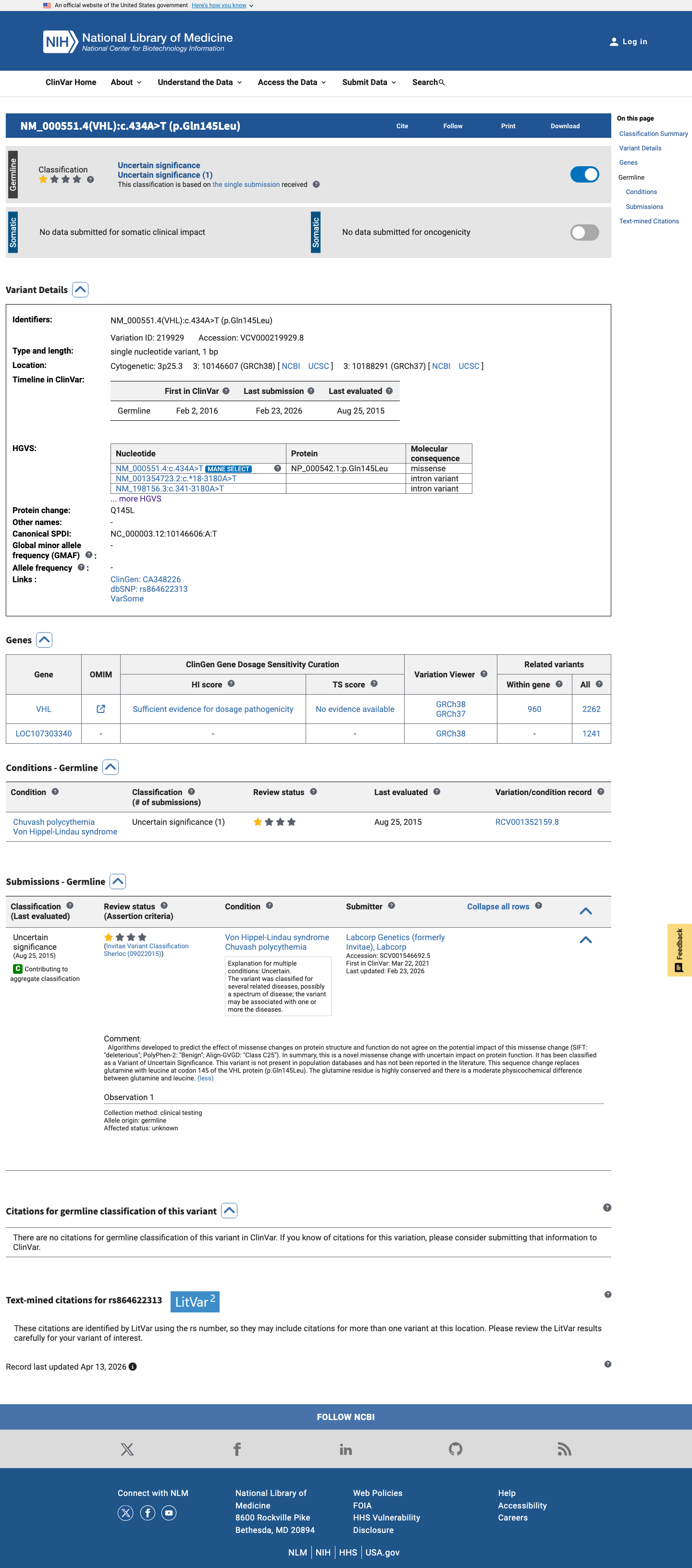 ClinVar screenshot