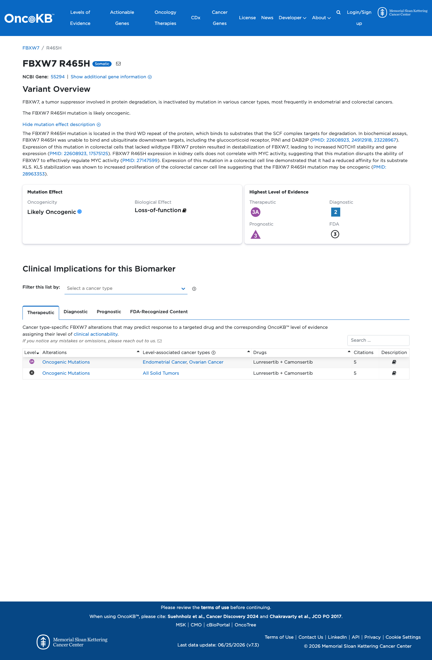 Functional / OncoKB screenshot