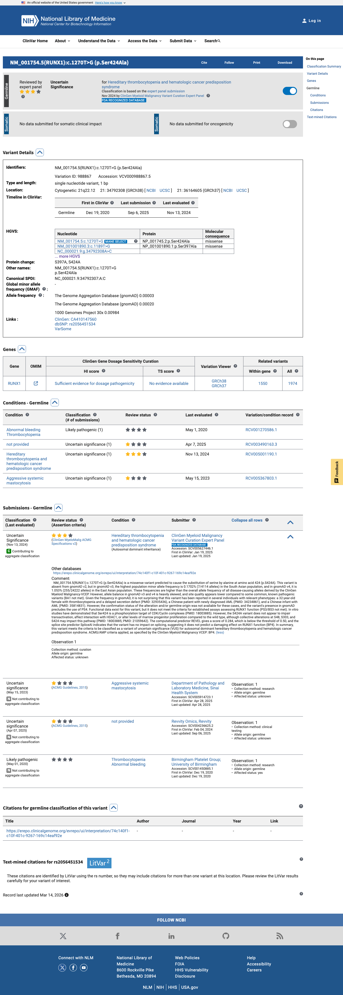 ClinVar screenshot