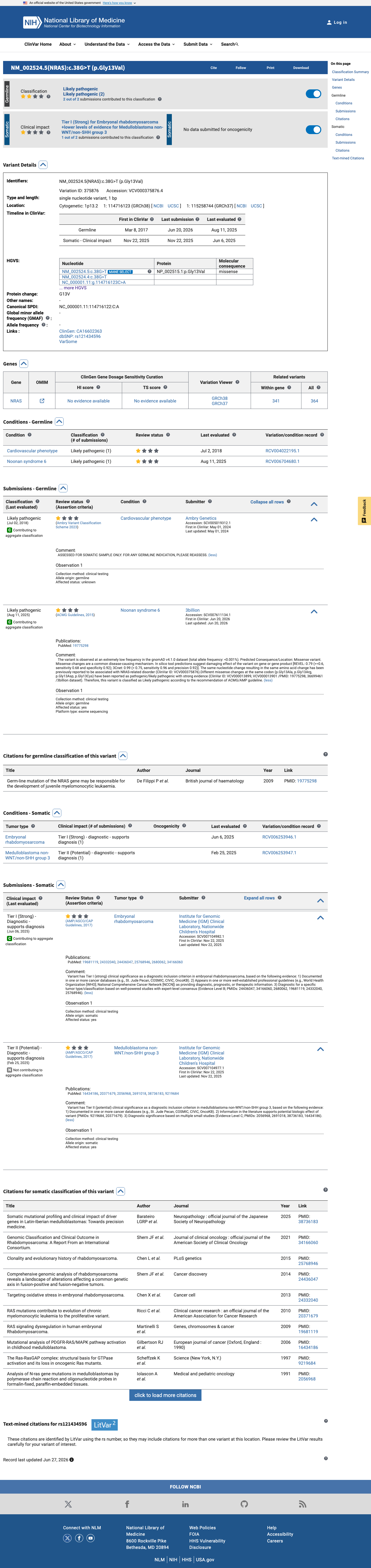ClinVar screenshot