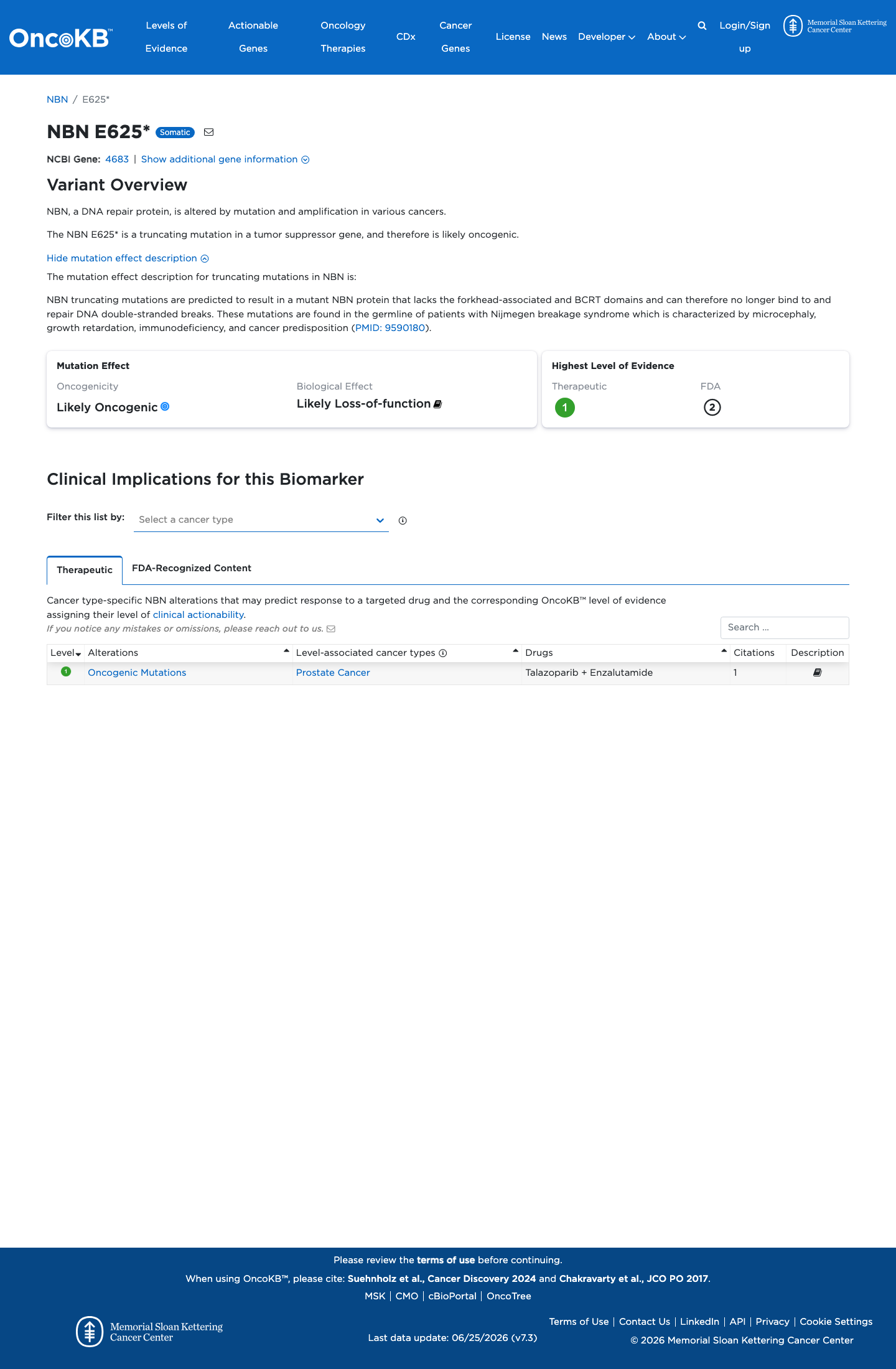 Functional / OncoKB screenshot