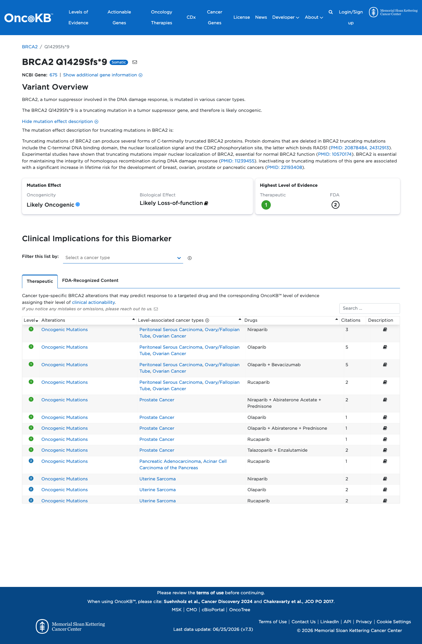 Functional / OncoKB screenshot