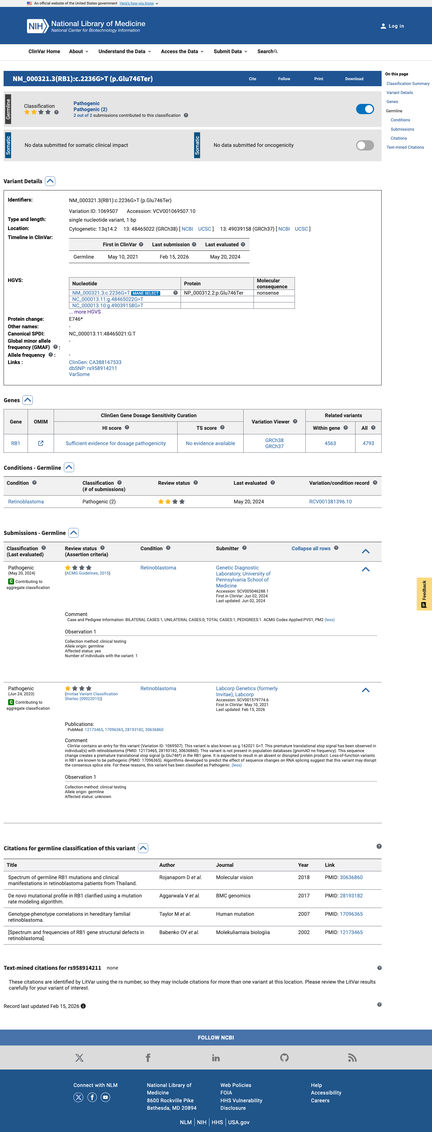 ClinVar screenshot