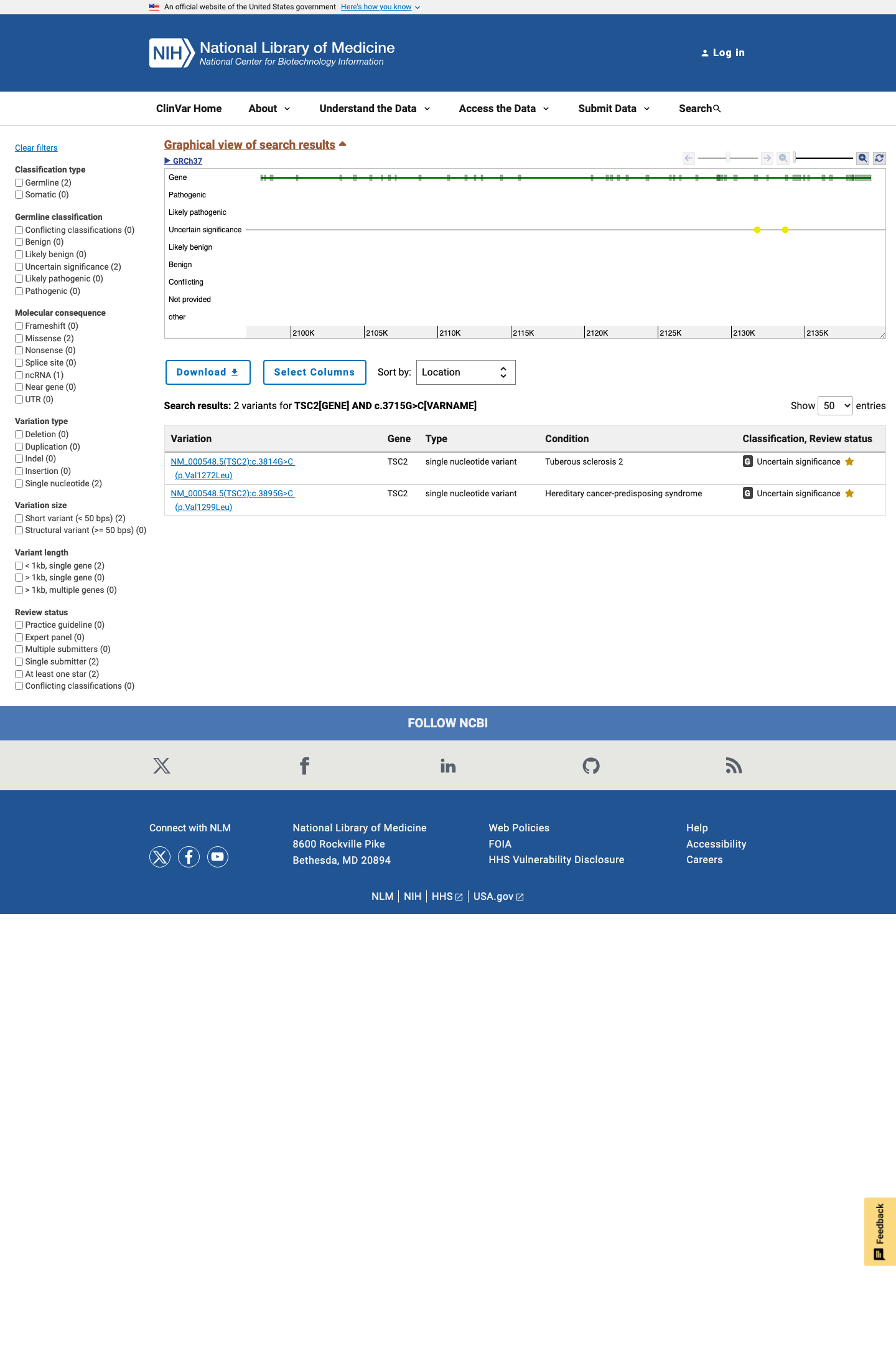ClinVar screenshot