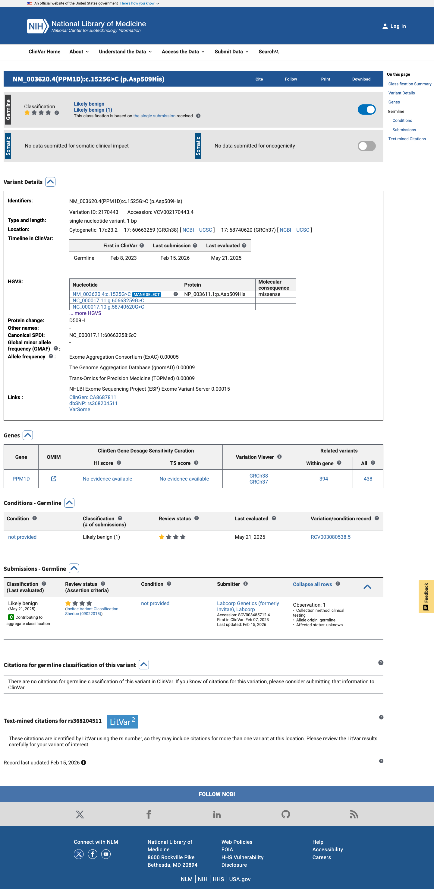 ClinVar screenshot