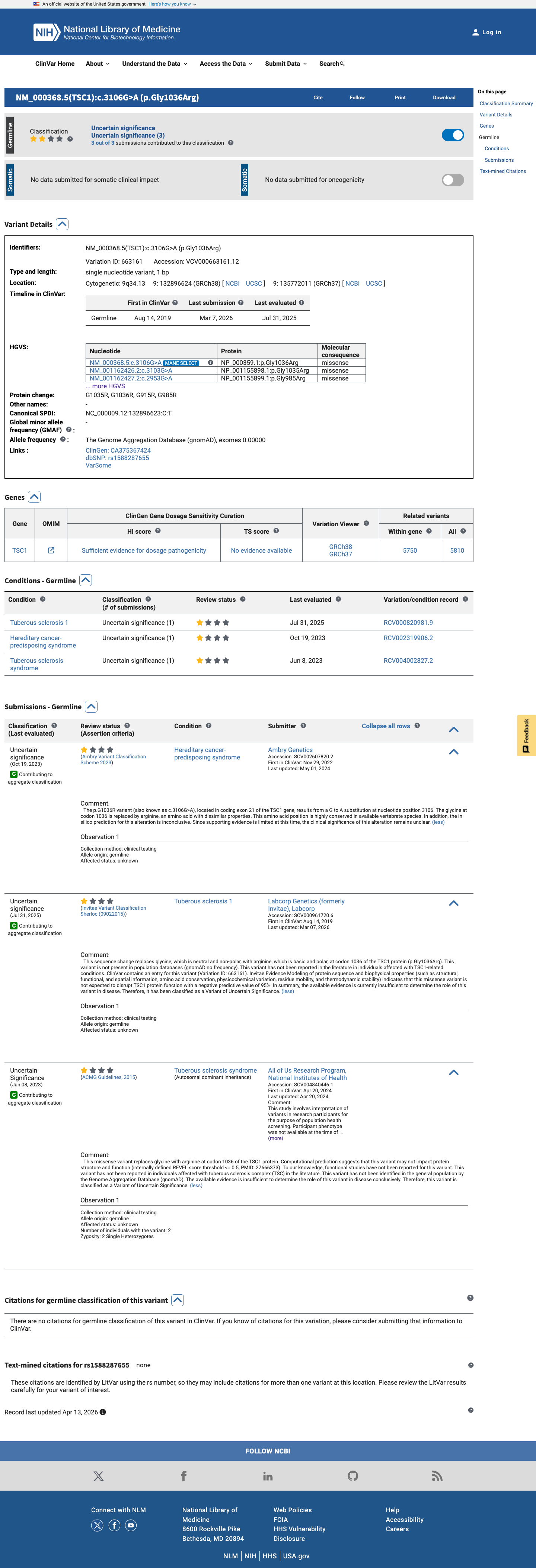 ClinVar screenshot
