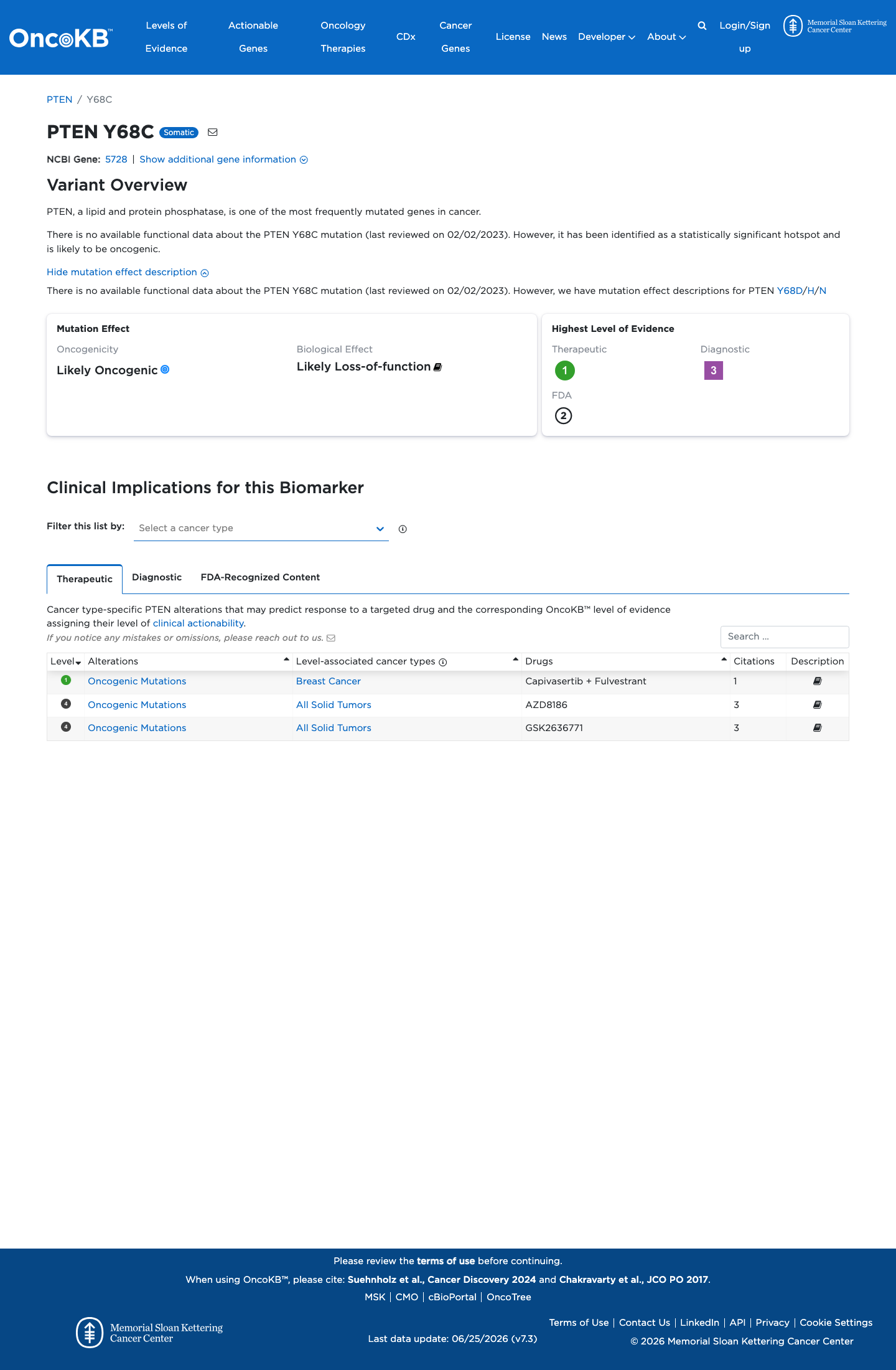 Functional / OncoKB screenshot