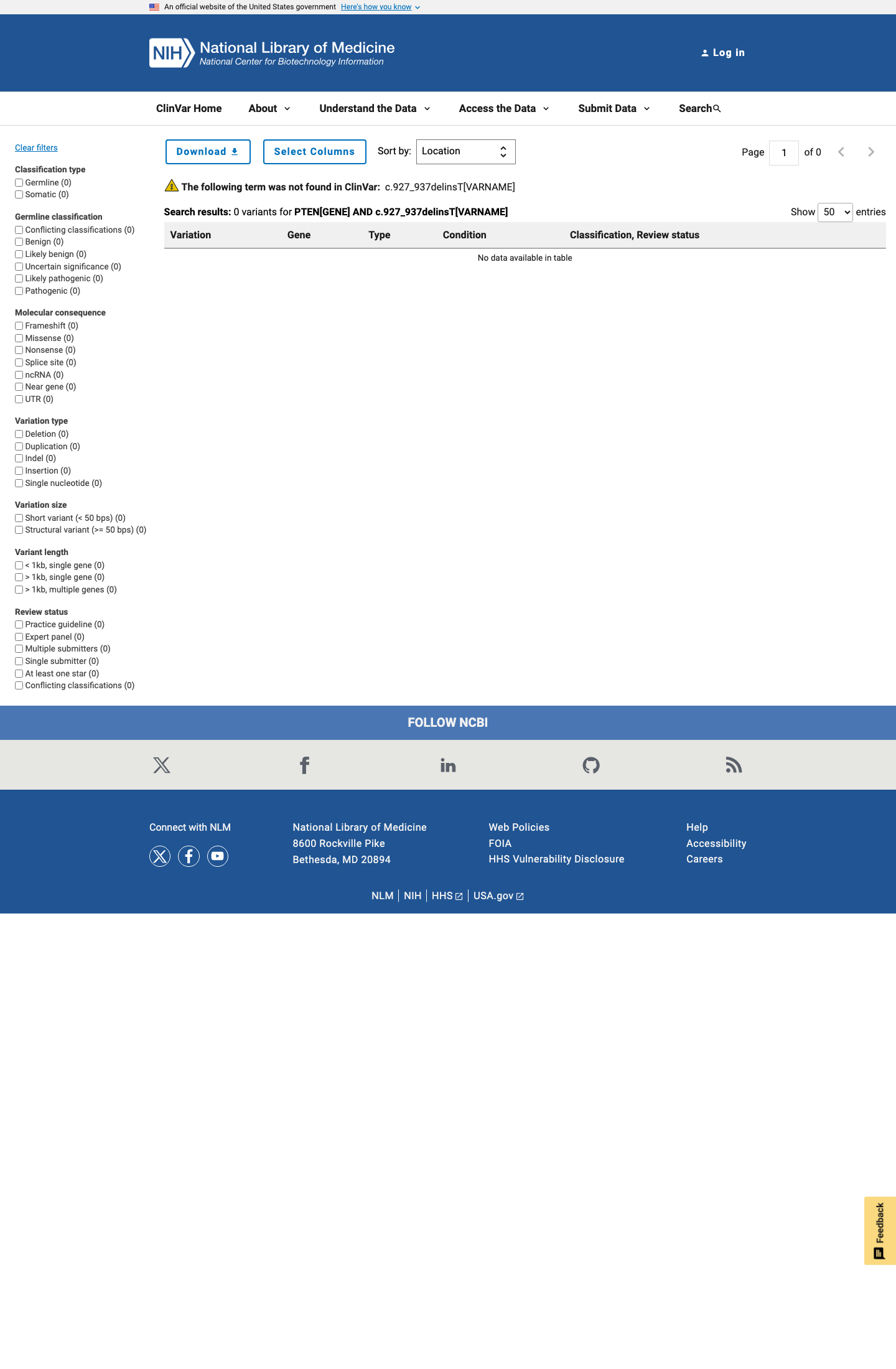ClinVar screenshot