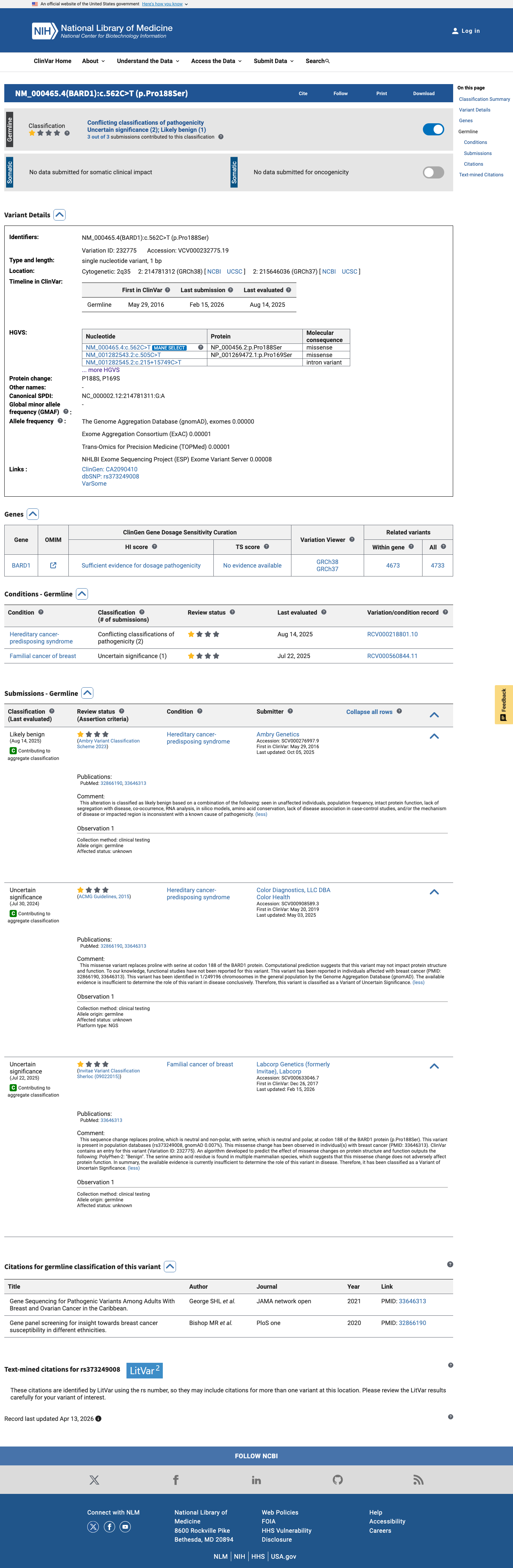 ClinVar screenshot