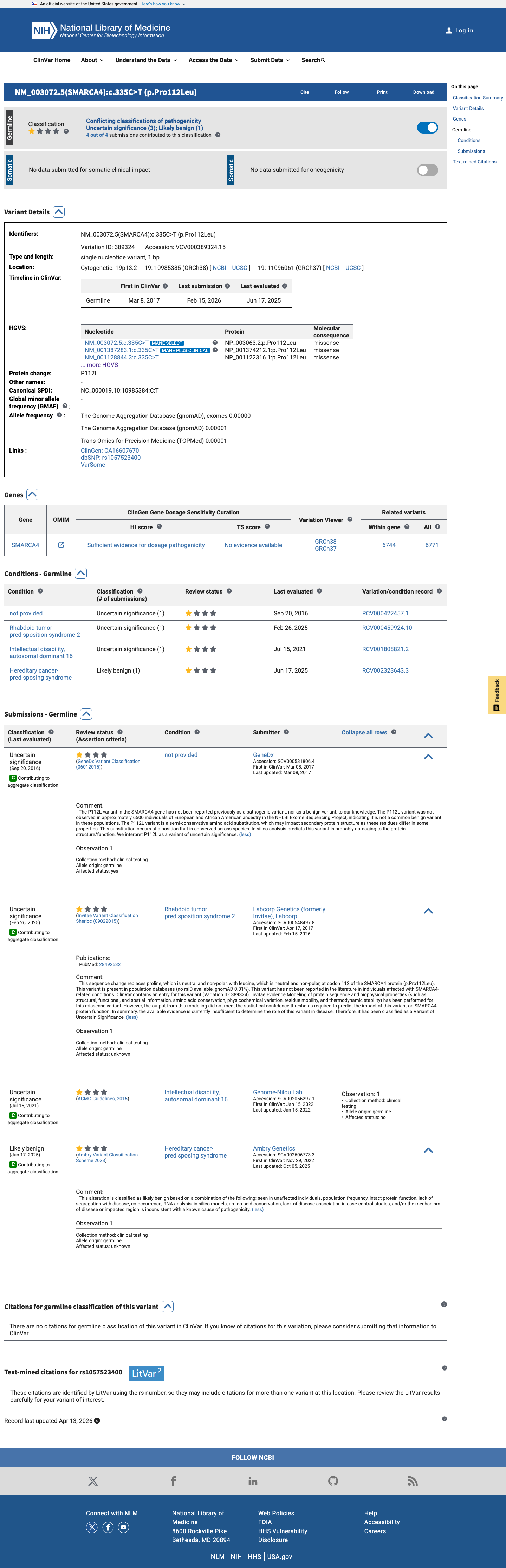 ClinVar screenshot