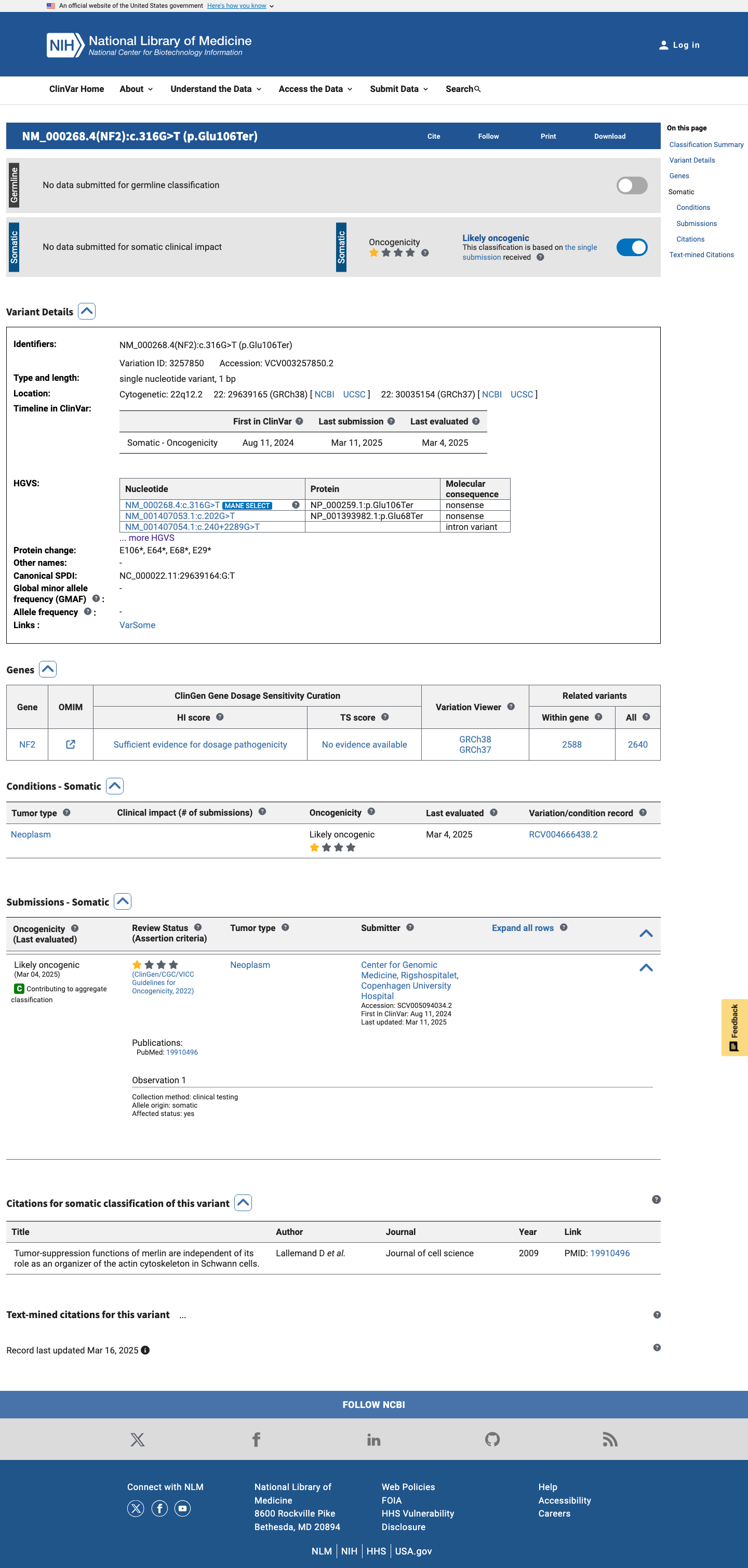 ClinVar screenshot