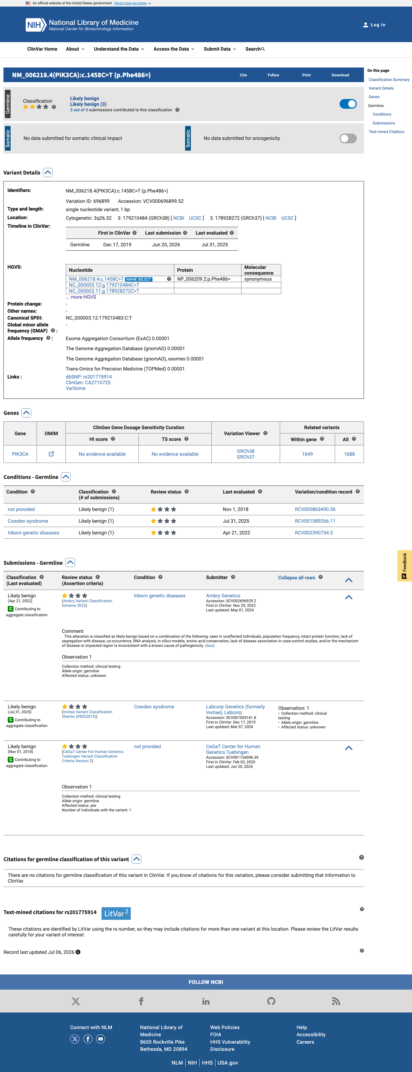 ClinVar screenshot