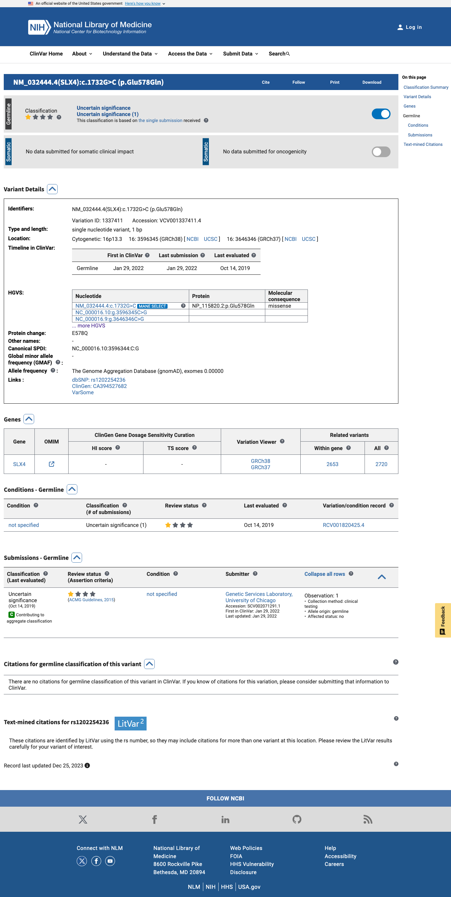 ClinVar screenshot