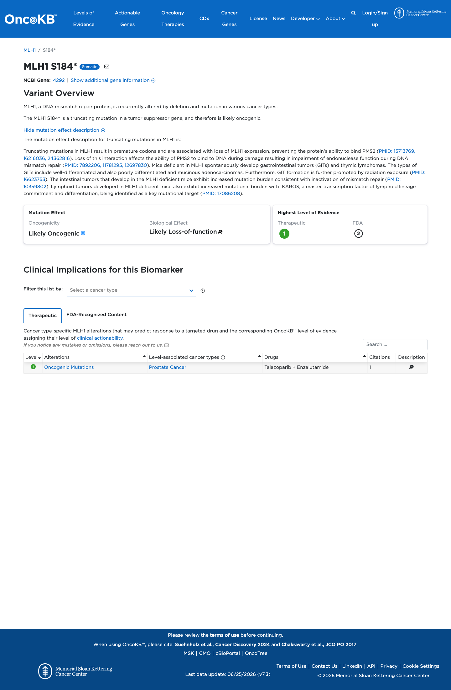 Functional / OncoKB screenshot