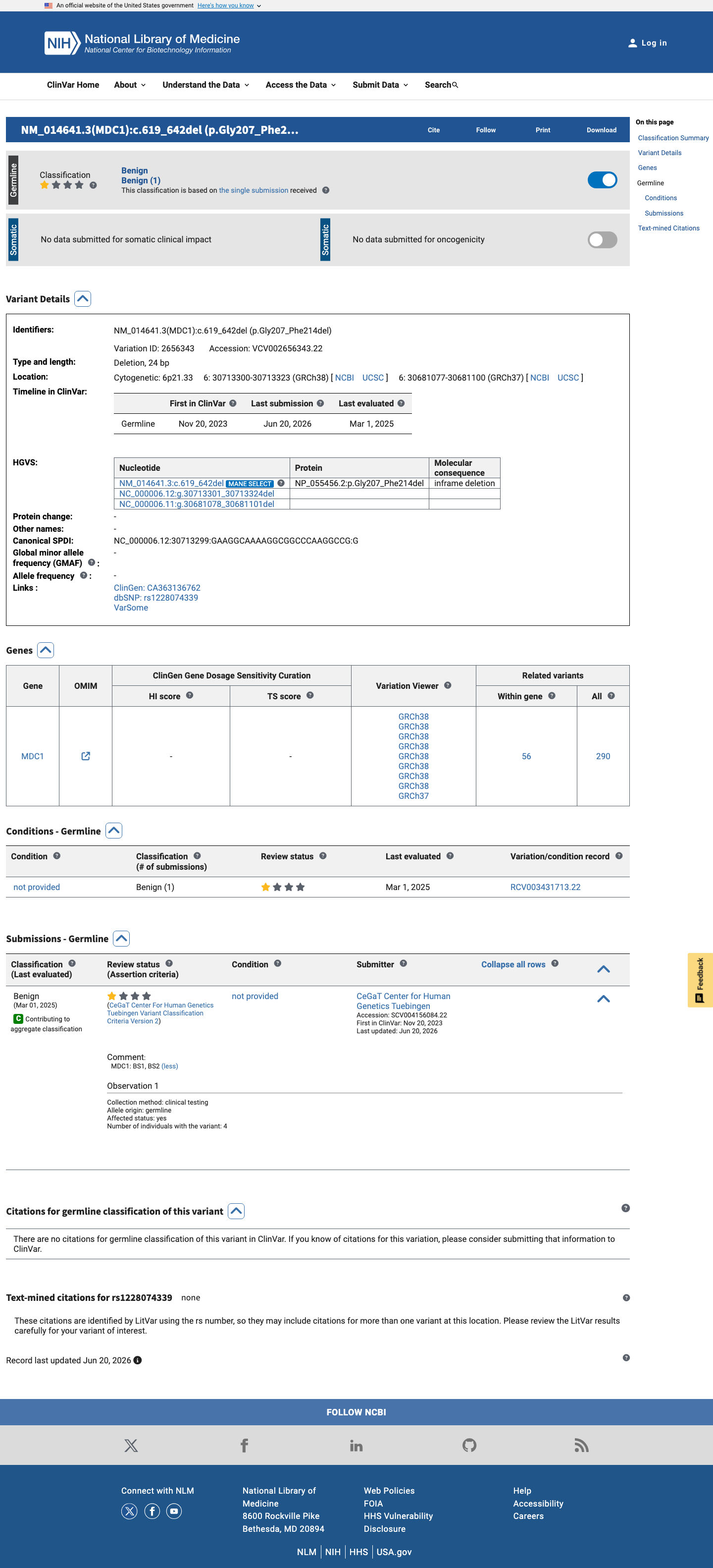 ClinVar screenshot