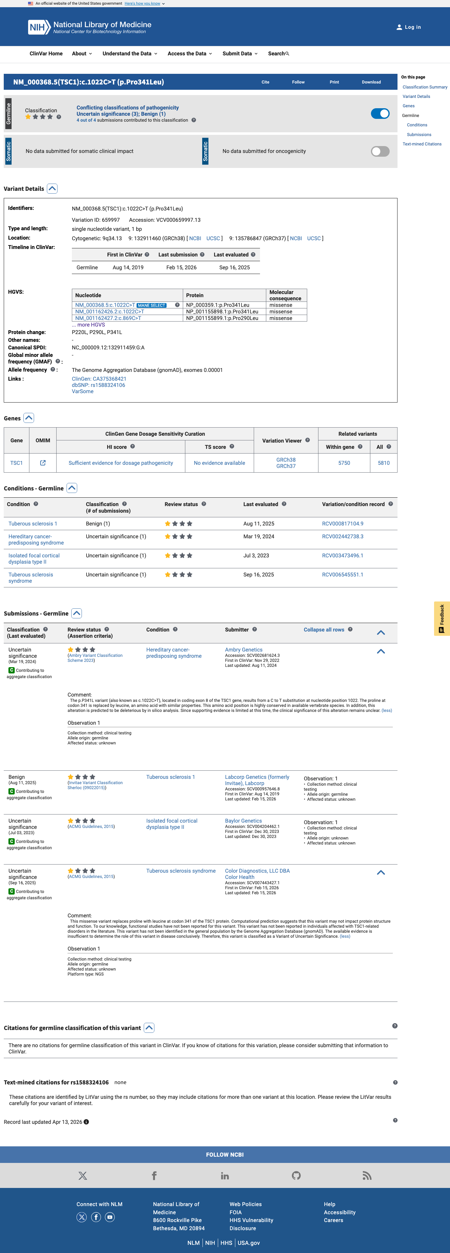 ClinVar screenshot