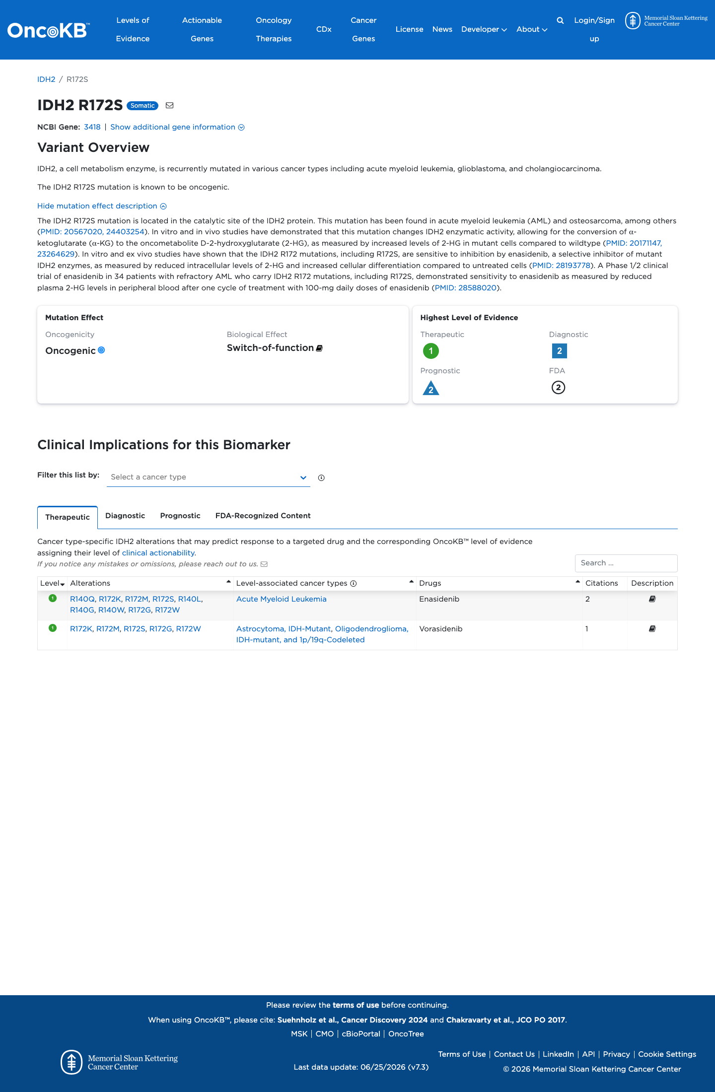 Functional / OncoKB screenshot
